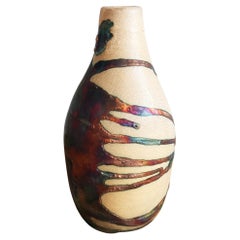Vintage Natsu Raku Pottery Vase, Half Copper Matte, Handmade Ceramic Home Decor Gift
