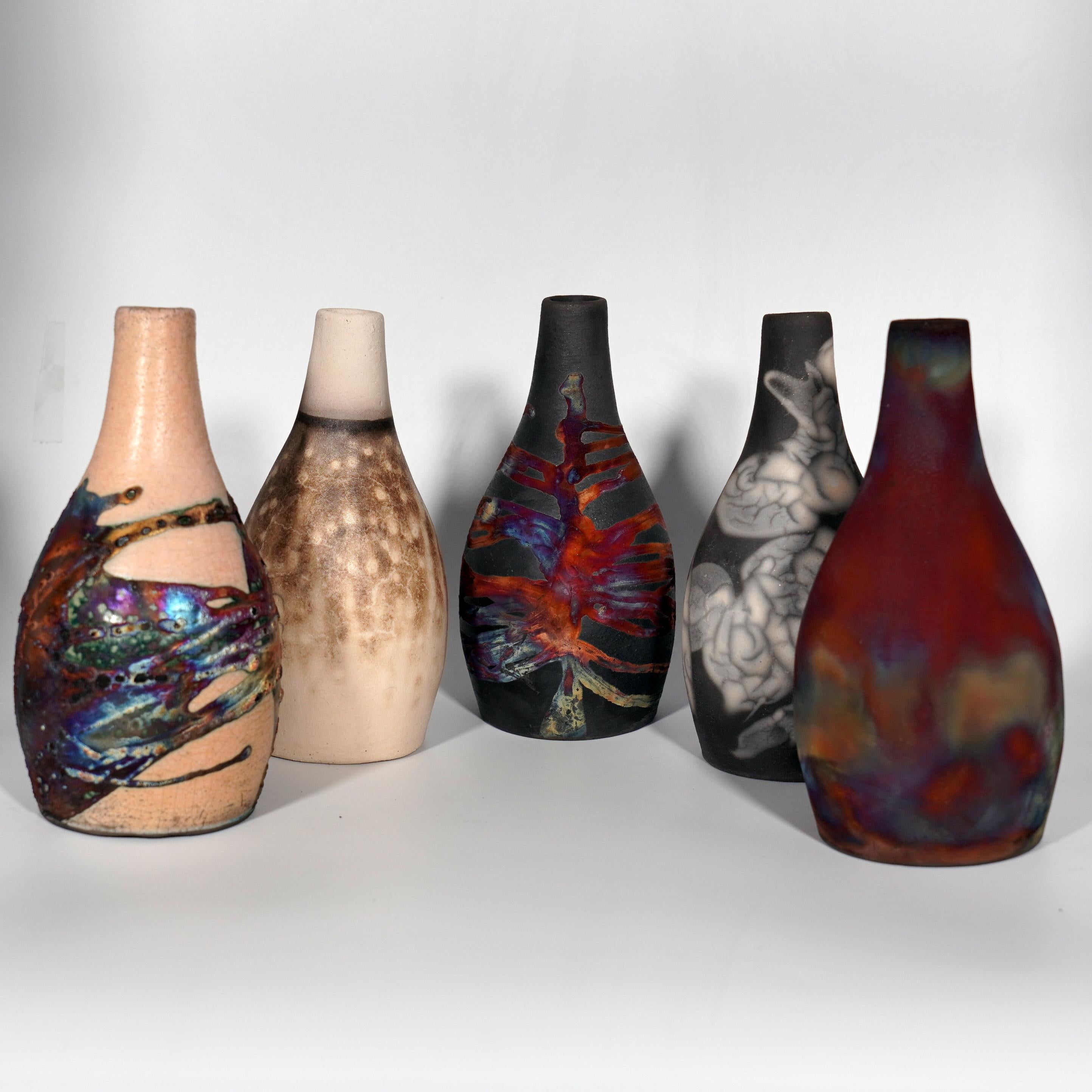 Jarrón de Cerámica Raku Natsu, Obvara, Regalo de Cerámica Hecho a Mano para Decoración del Hogar Moderno en venta