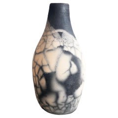 Vintage Natsu Raku Pottery Vase, Smoked Raku, Handmade Ceramic Home Decor Gift