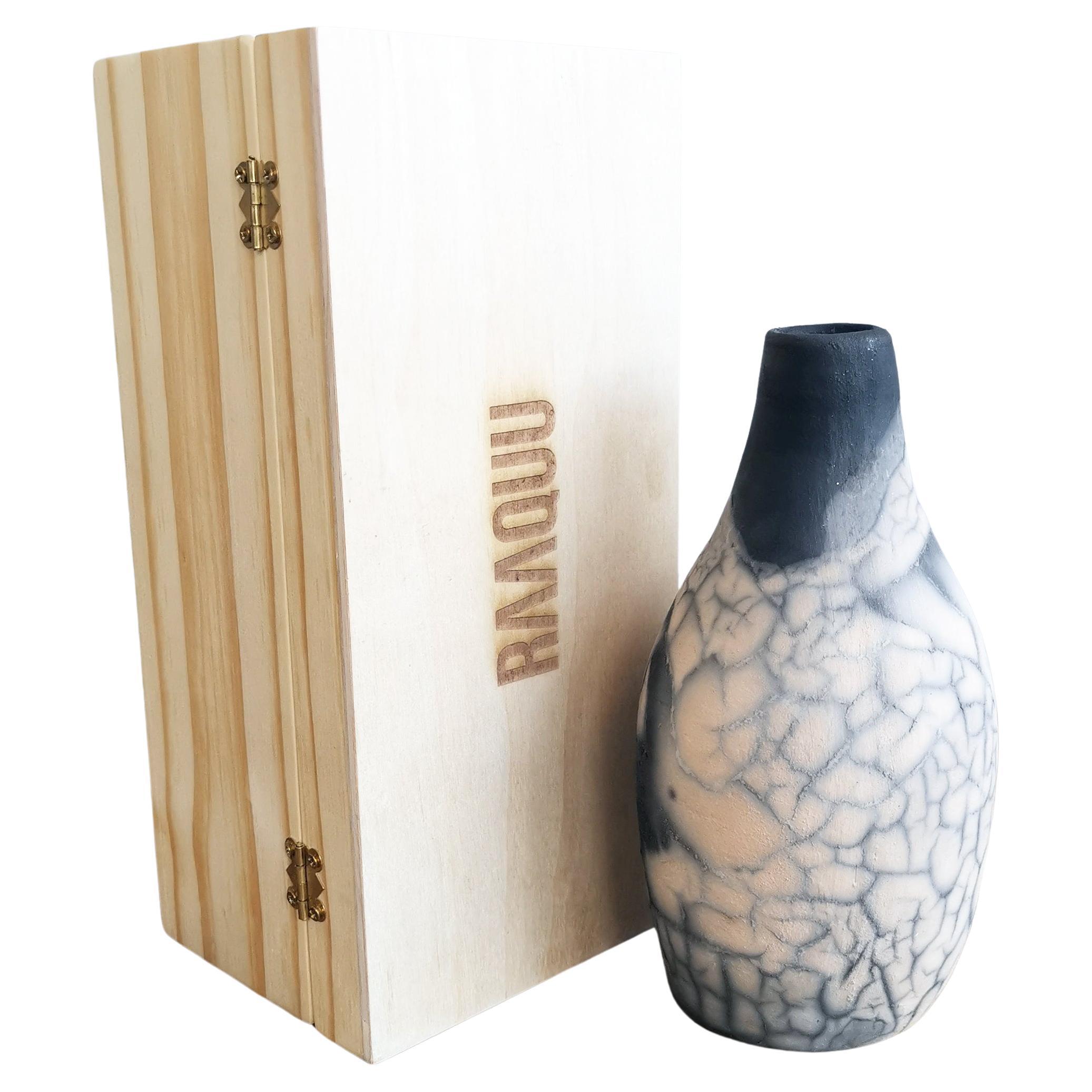 Natsu Raku Keramik Vase mit Geschenk-Box - geräuchert Raku - Handmade Ceramic