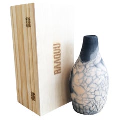 Natsu Raku Pottery Vase with Gift Box, Smoked Raku, Handmade Ceramic