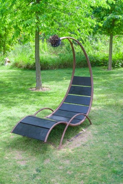 Confession - interactive, abstracted furniture, wood and steel outdoor sculpture