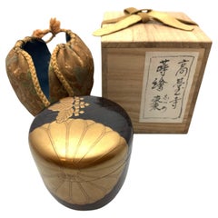 Natsume Tea Container Canister Makie (Gold Lacquer) with Original Box