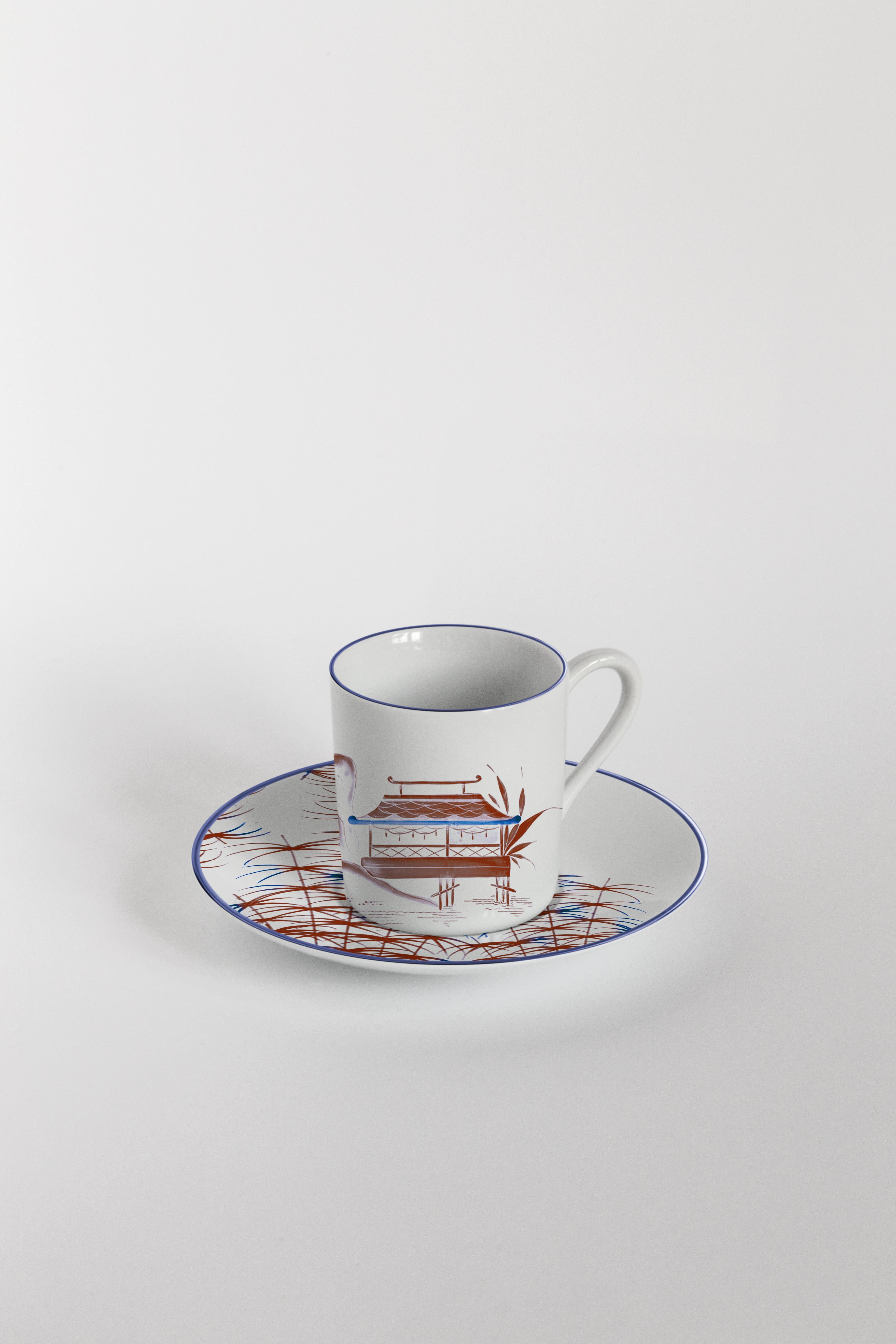 Natsumi, Coffee Set with Six Contemporary Porcelains with Decorative Design In New Condition For Sale In Milano, Lombardia
