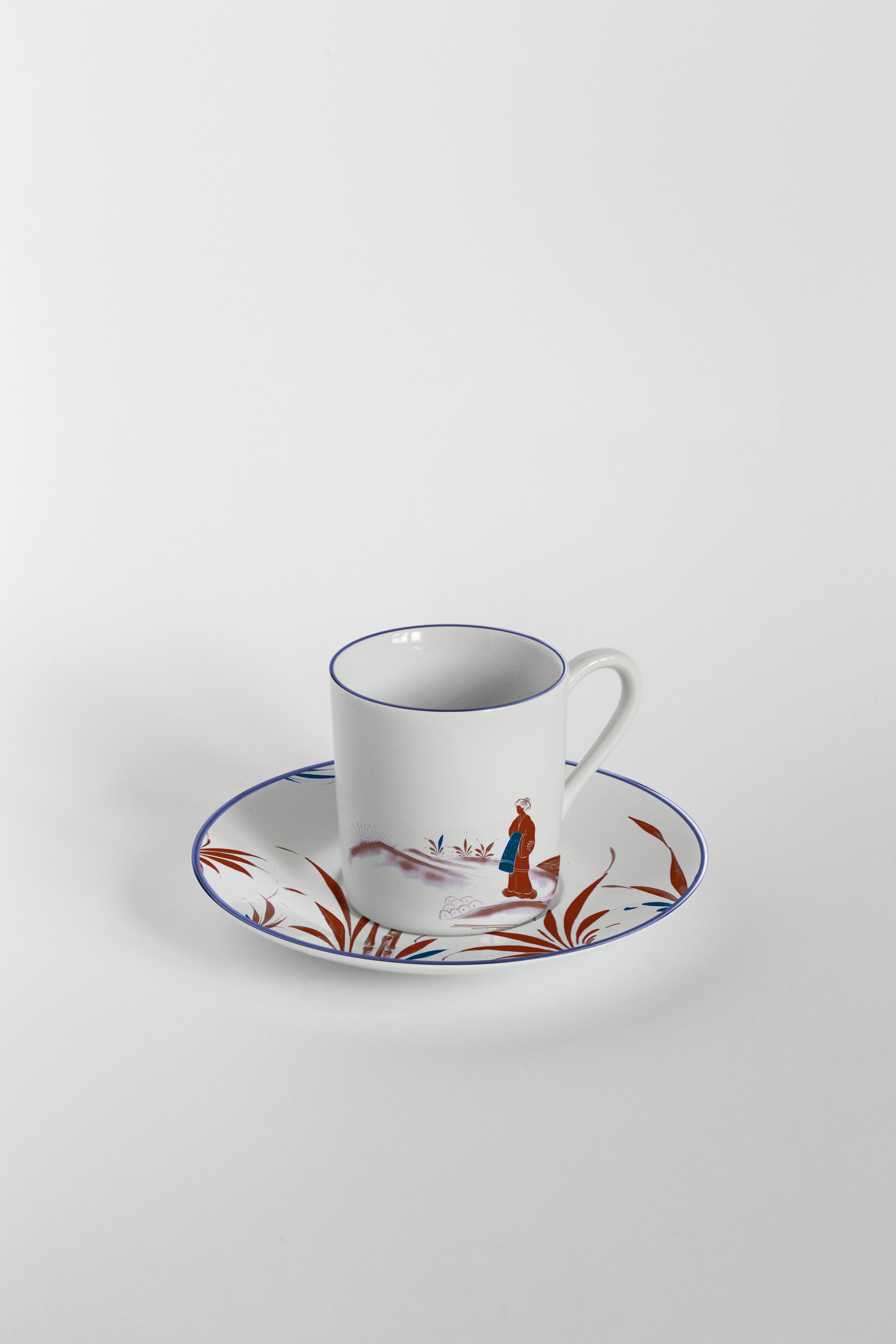 Natsumi:: Kaffeeservice mit sechs zeitgenössischen Porzellanen mit dekorativem Design (21. Jahrhundert und zeitgenössisch) im Angebot