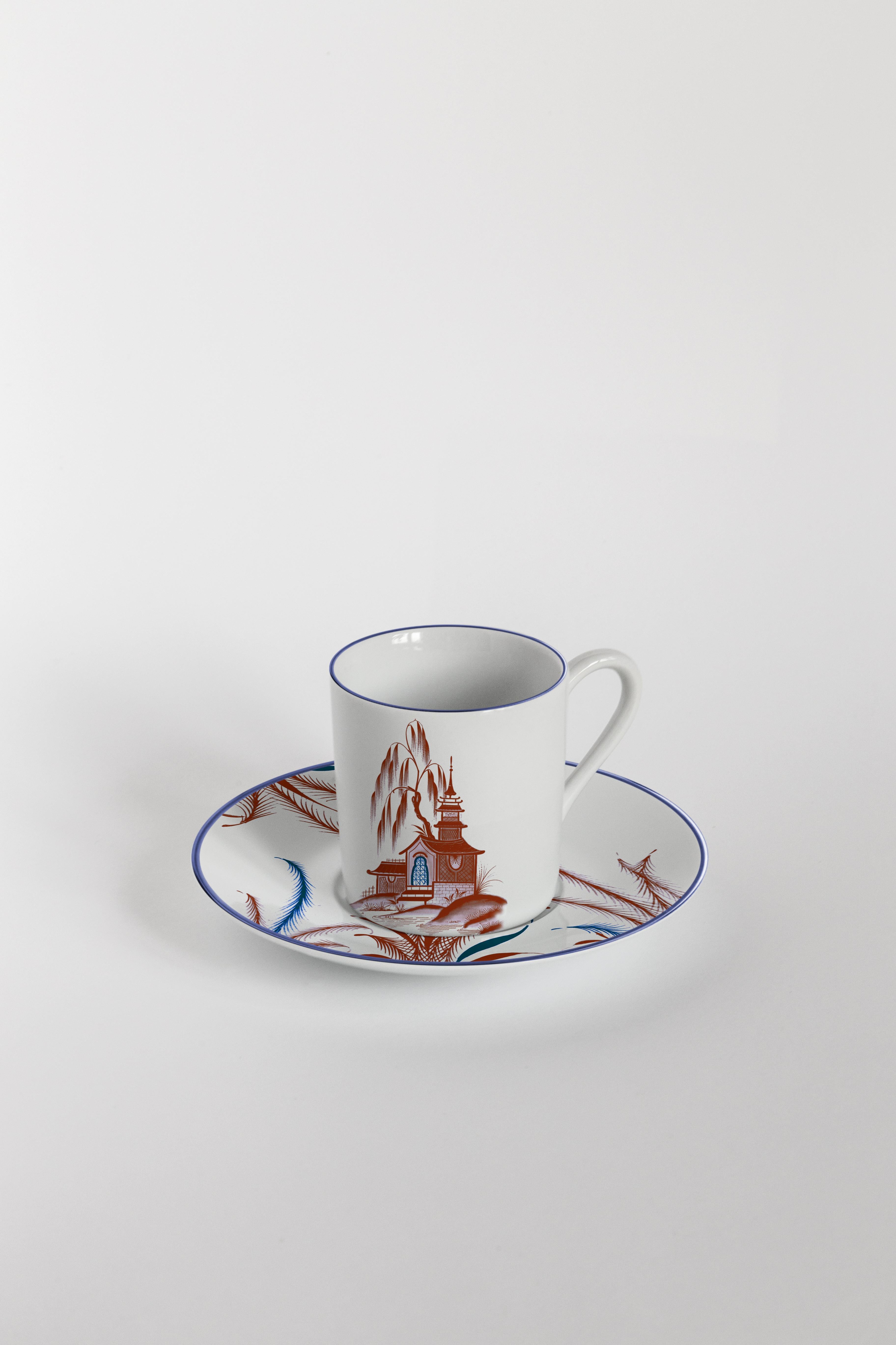 Natsumi:: Kaffeeservice mit sechs zeitgenössischen Porzellanen mit dekorativem Design im Angebot 1