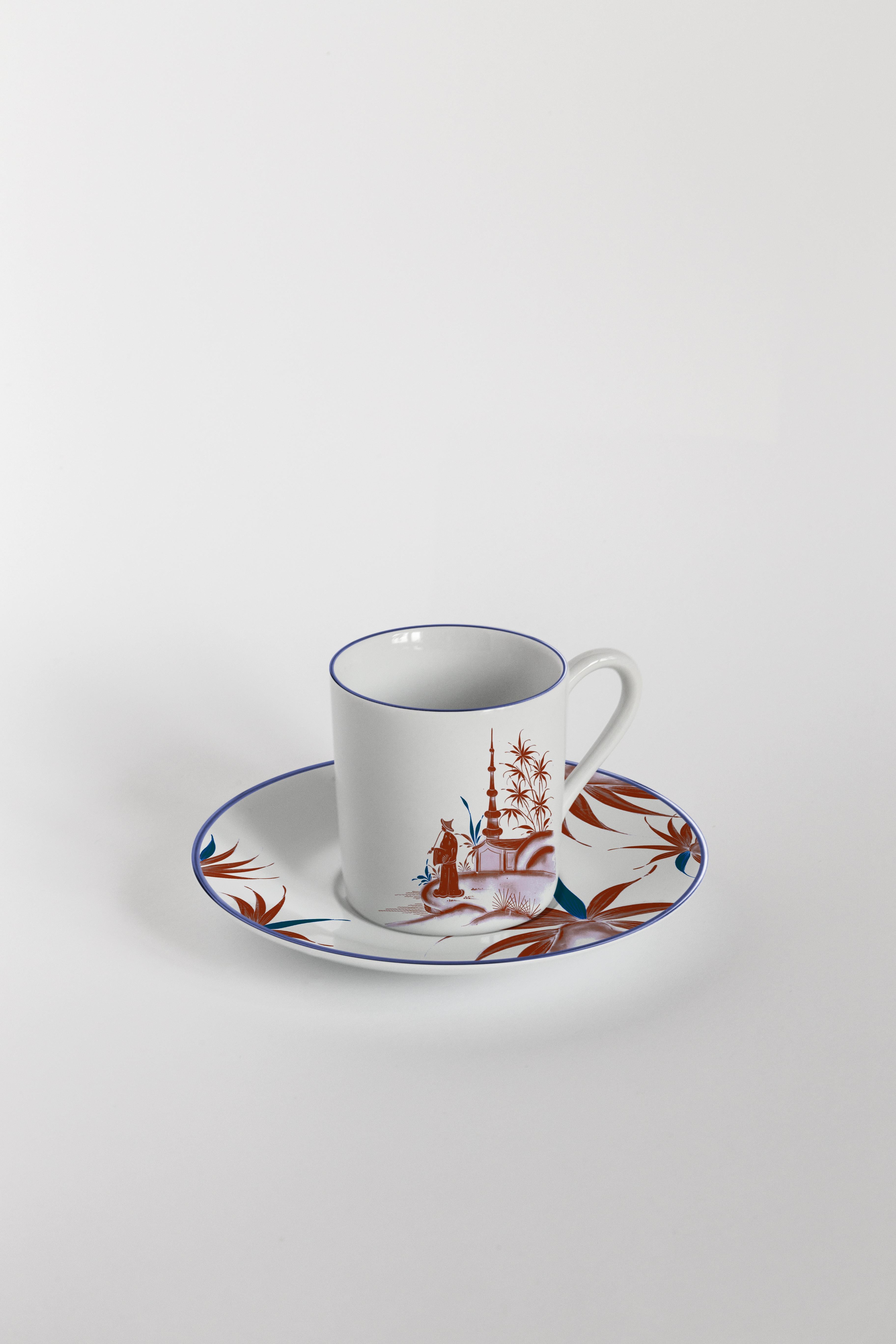 Natsumi:: Kaffeeservice mit sechs zeitgenössischen Porzellanen mit dekorativem Design im Angebot 2