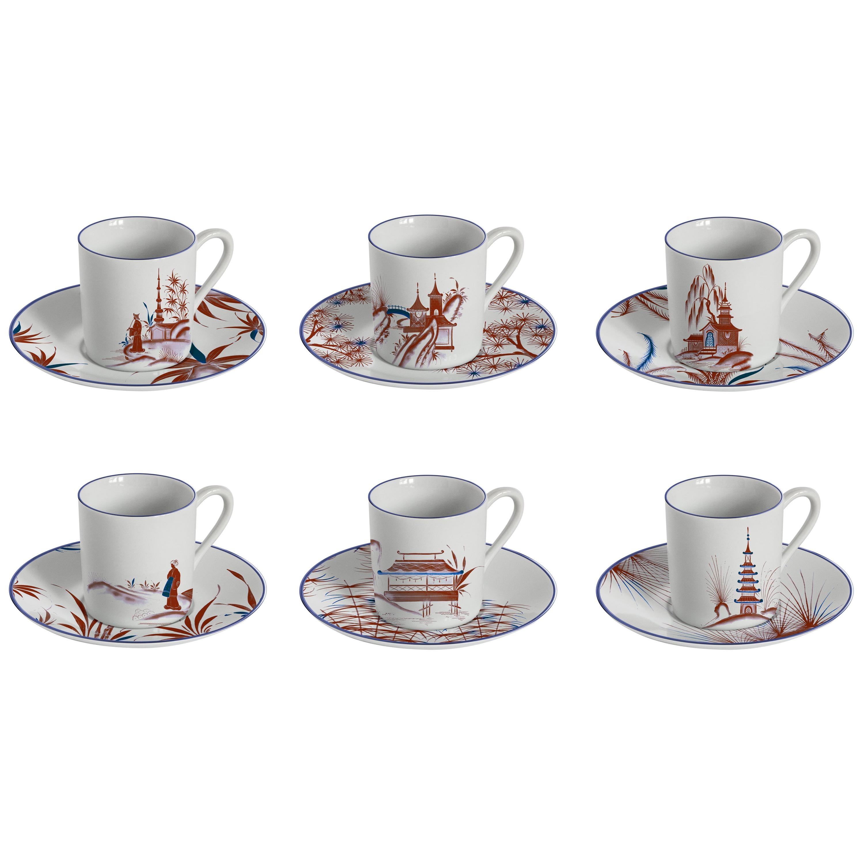 Natsumi, Coffee Set with Six Contemporary Porcelains with Decorative Design