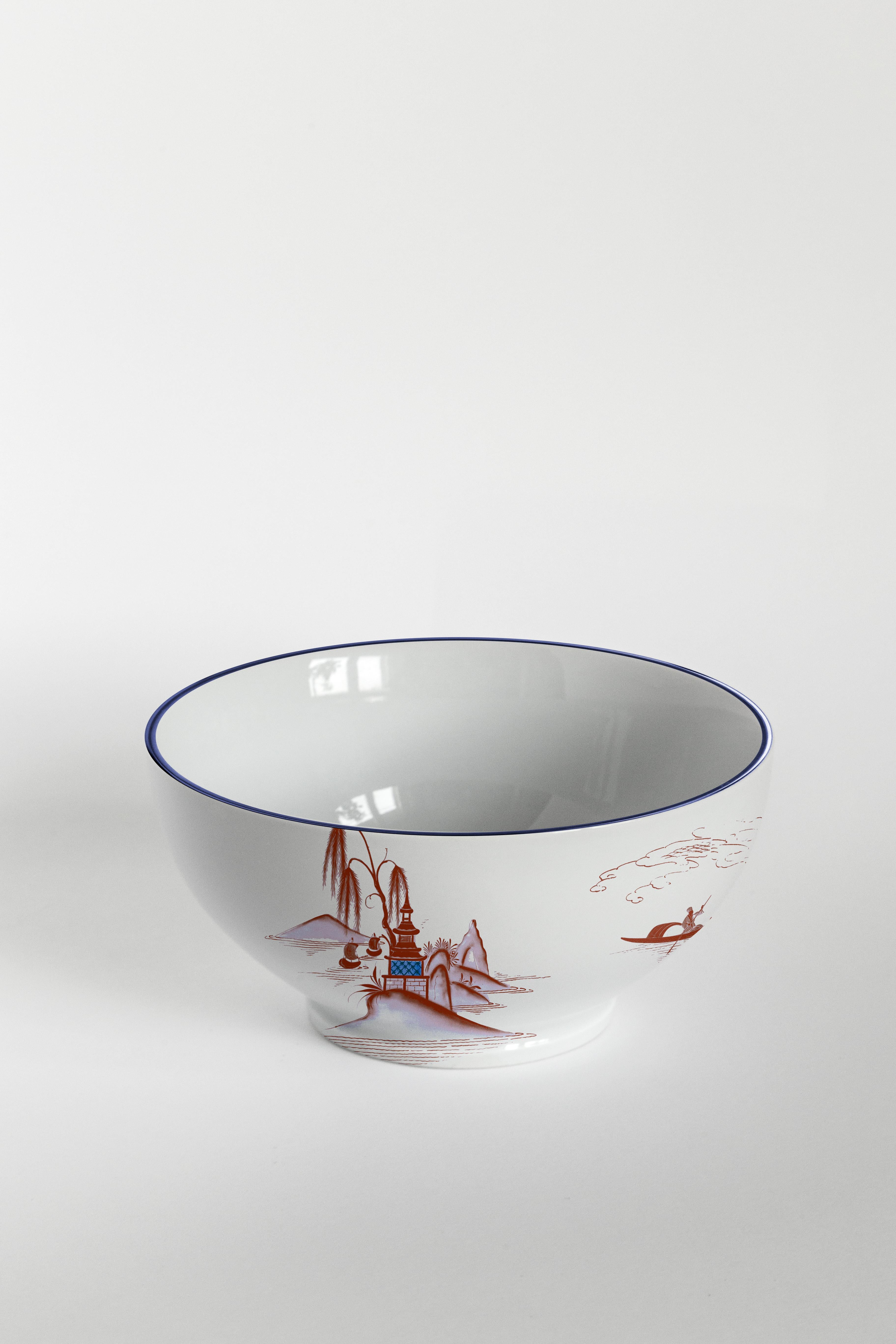 Natsumi, Six Contemporary Porcelain Bowls with Decorative Design For Sale 1