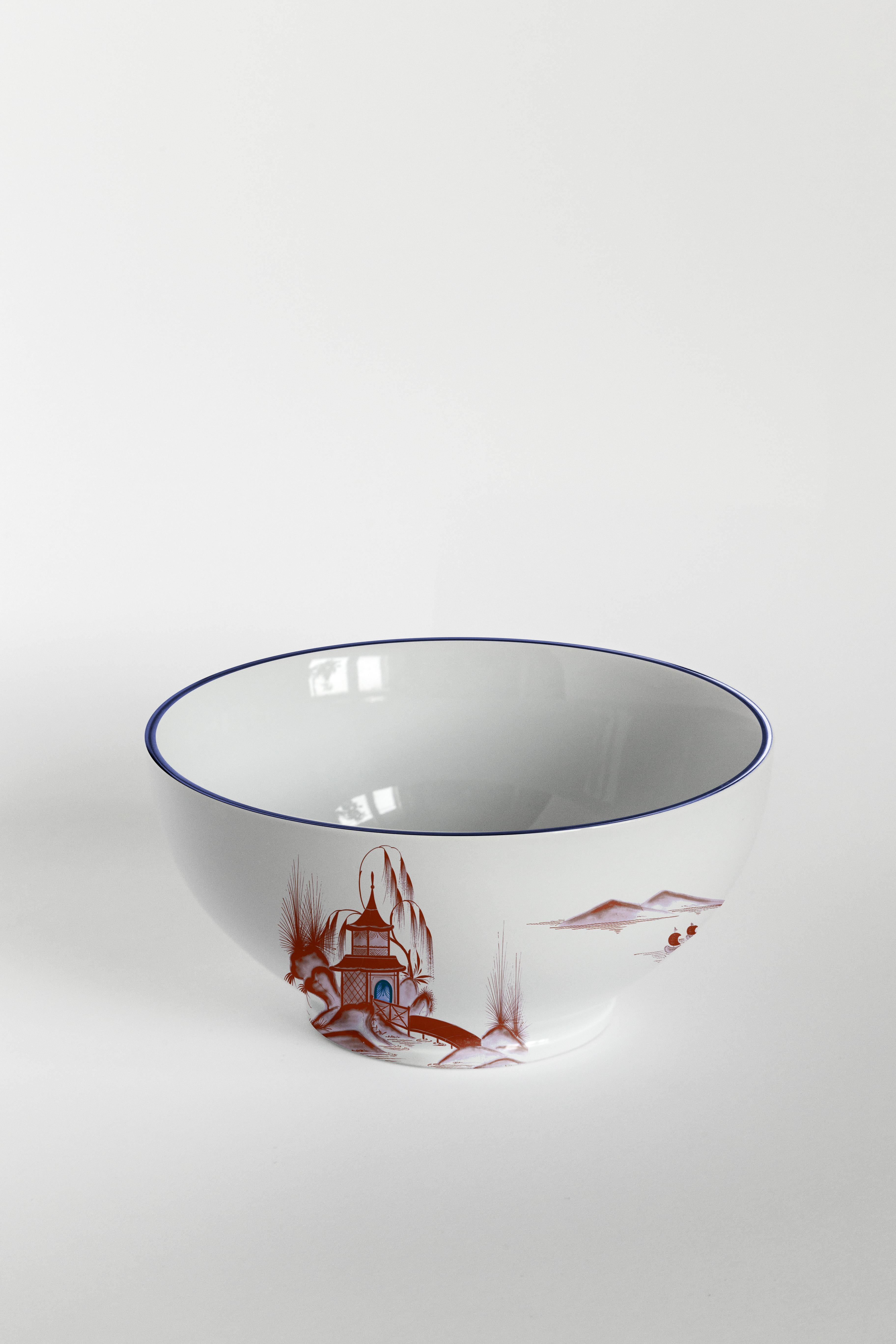 Natsumi, Six Contemporary Porcelain Bowls with Decorative Design For Sale 3