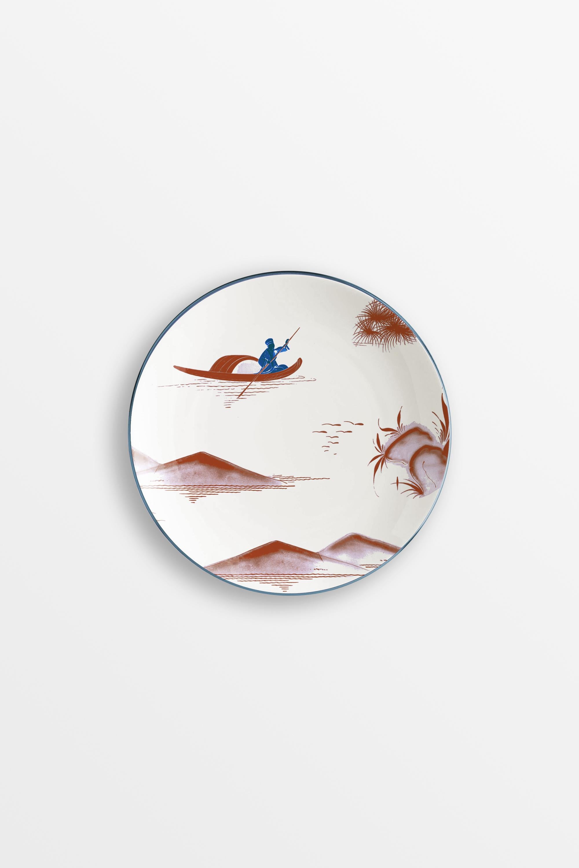 Italian Natsumi, Six Contemporary Porcelain Bread Plates with Decorative Design For Sale