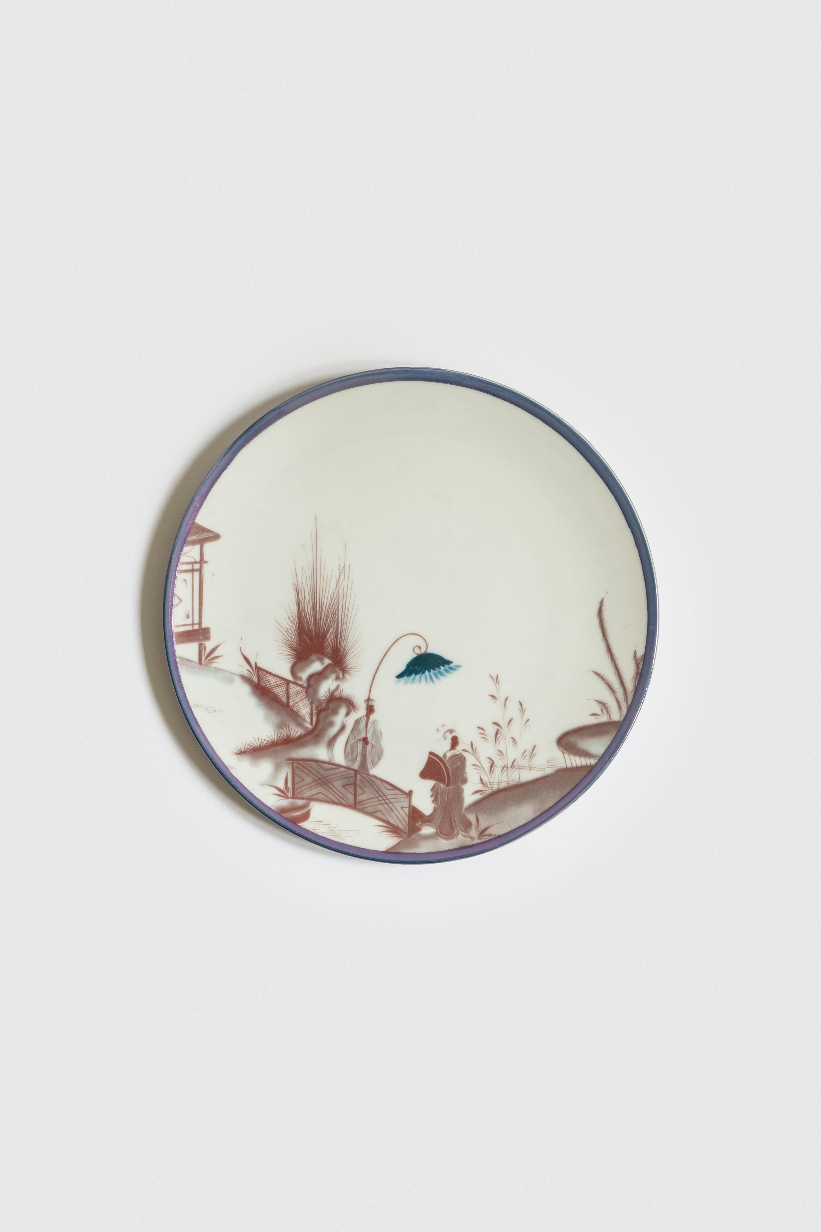 Natsumi, Six Contemporary Porcelain Dessert Plates with Decorative Design For Sale 2