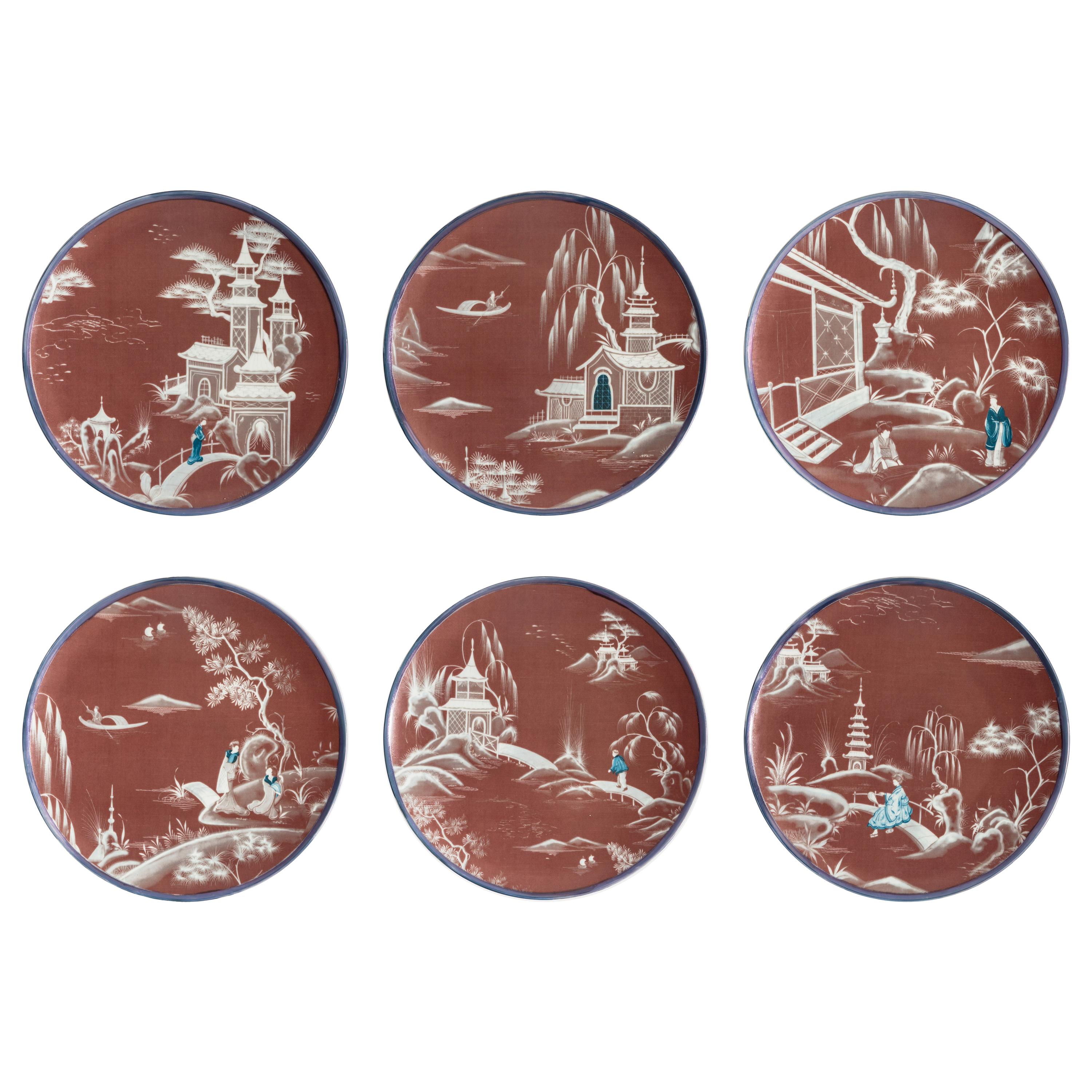 Natsumi, Six Contemporary Porcelain Dinner Plates with Decorative Design For Sale