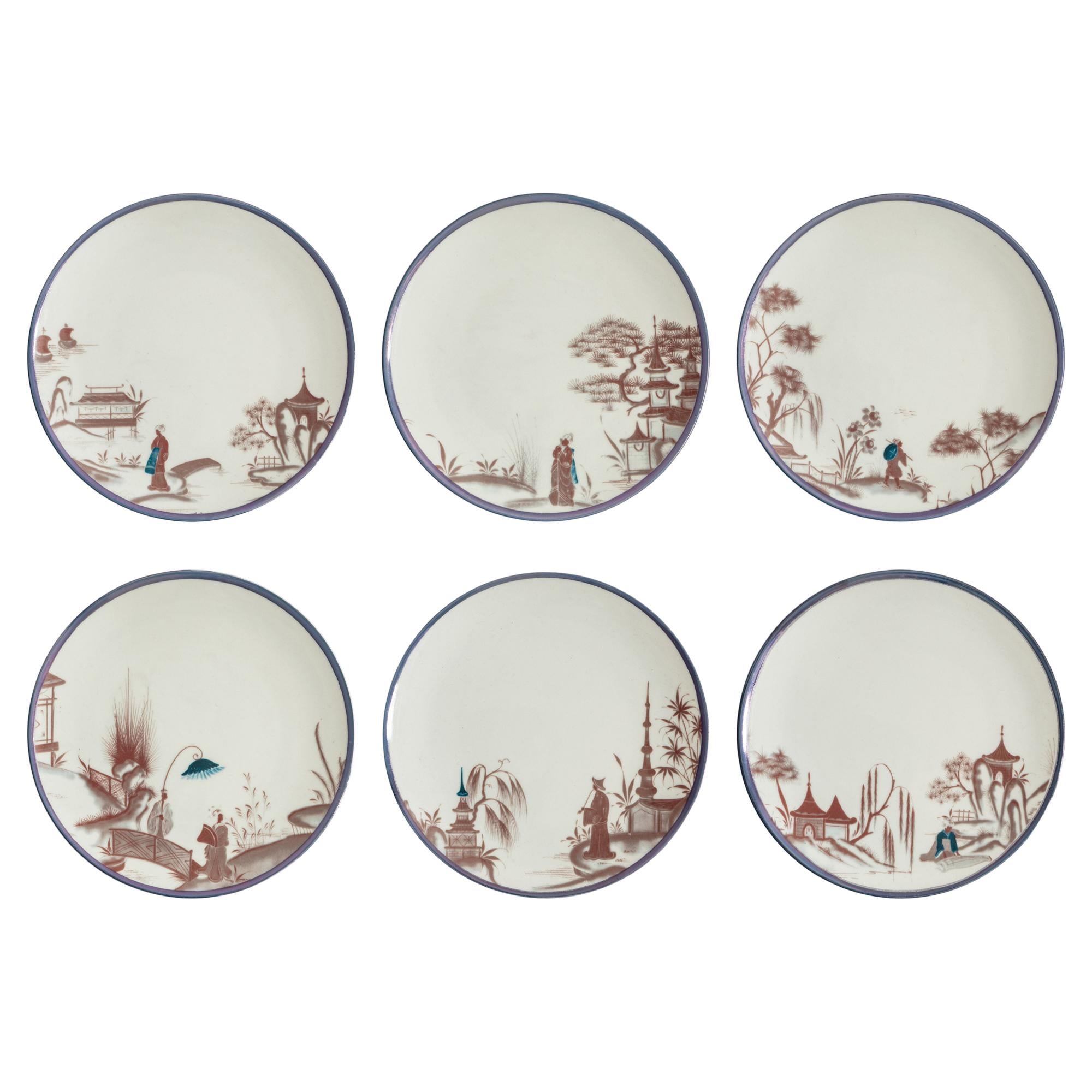 Natsumi, Six Contemporary Porcelain Dessert Plates with Decorative Design For Sale