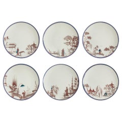 Vintage Natsumi, Six Contemporary Porcelain Dessert Plates with Decorative Design