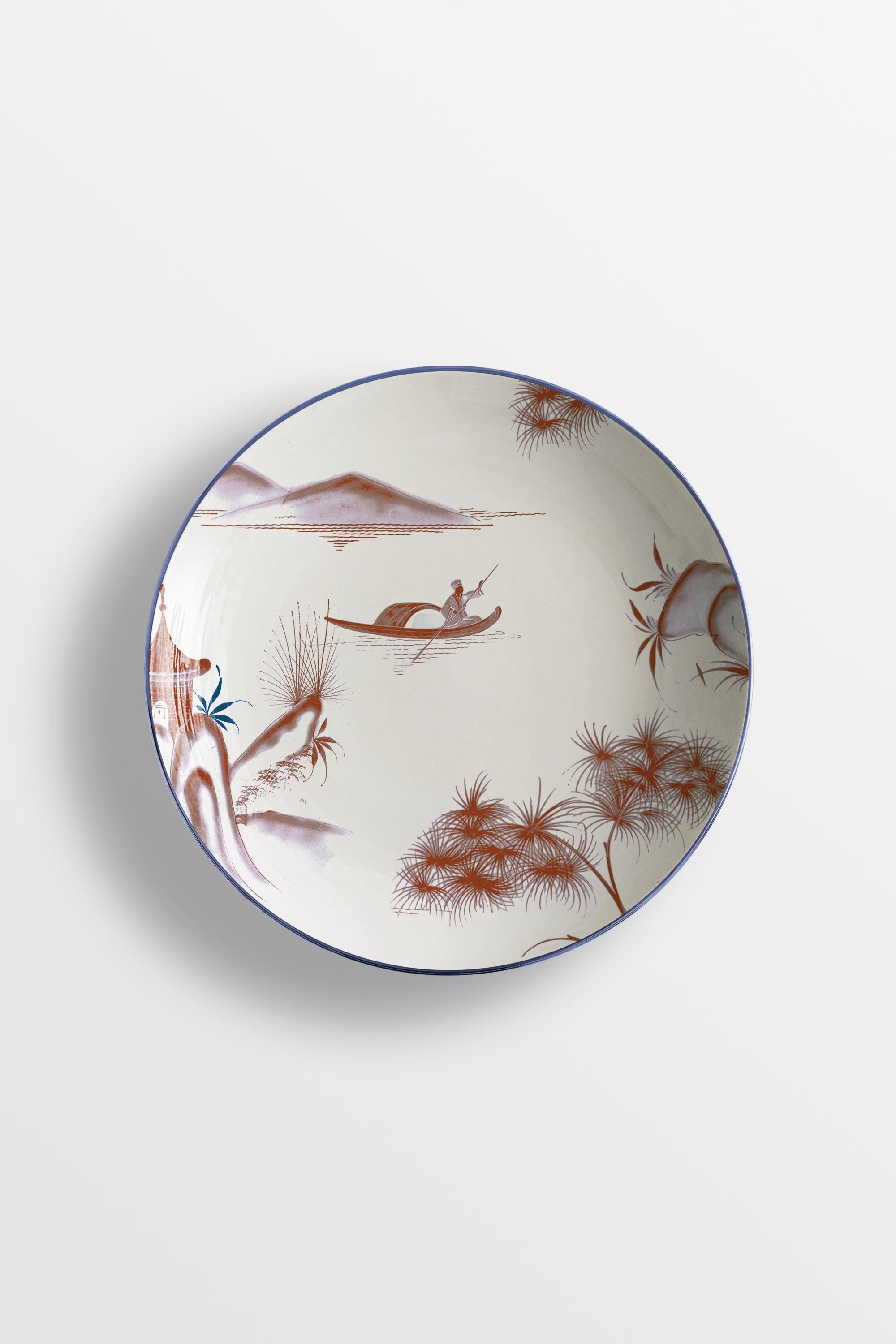 italien Natsumi:: six assiettes à soupe en porcelaine contemporaine avec motif décoratif en vente