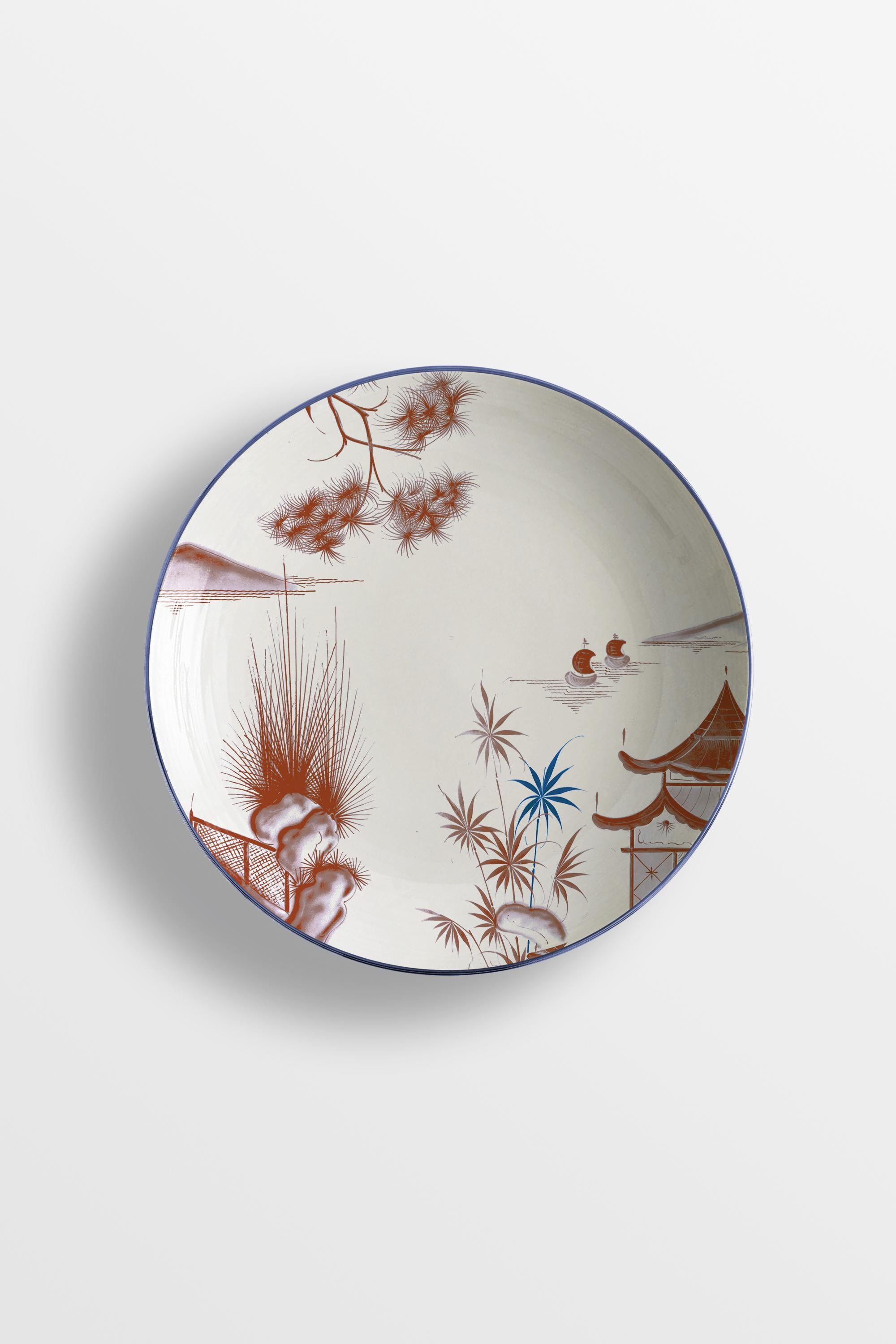Natsumi, Six Contemporary Porcelain Soup Plates with Decorative Design In New Condition For Sale In Milano, Lombardia