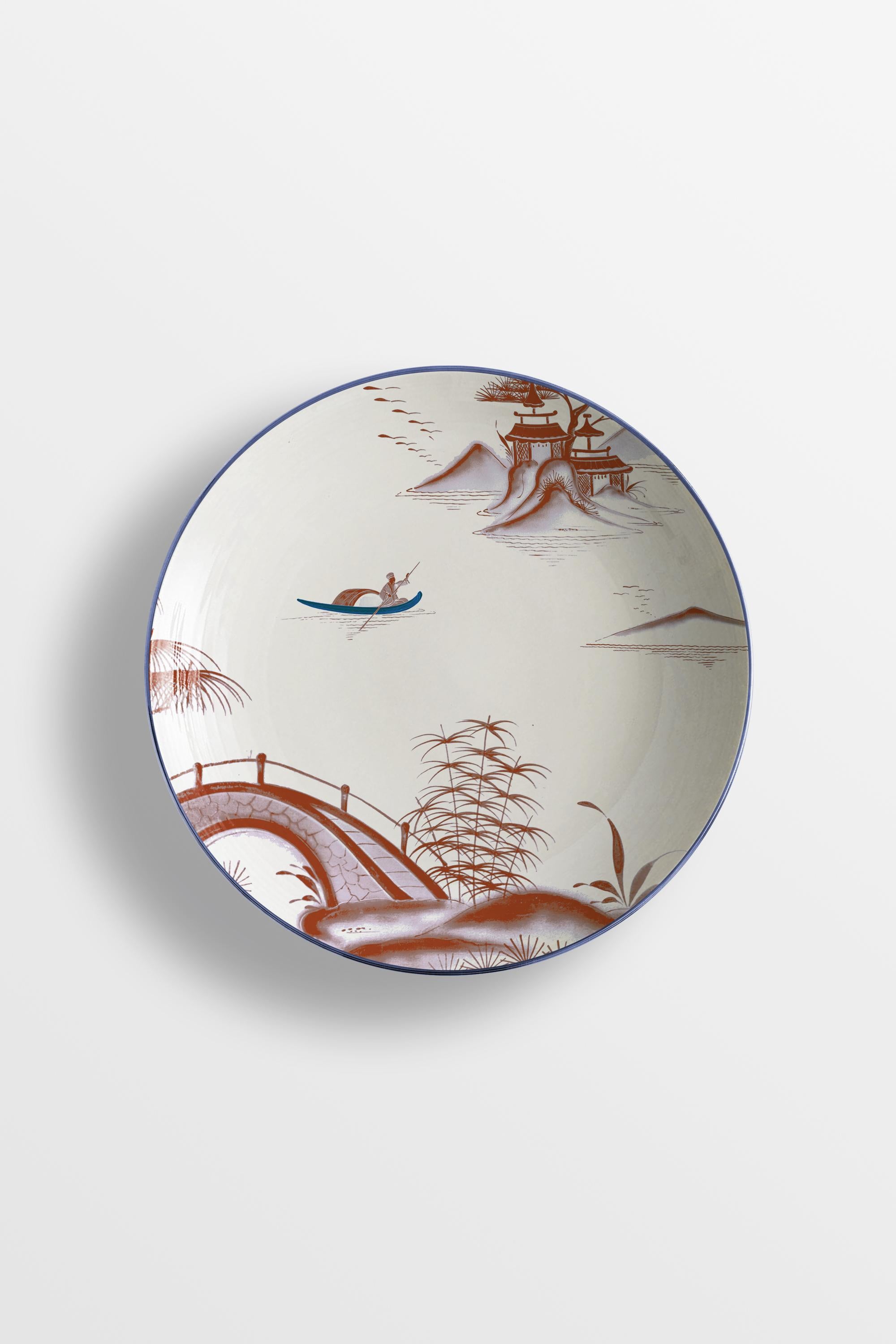 Natsumi, Six Contemporary Porcelain Soup Plates with Decorative Design For Sale 1