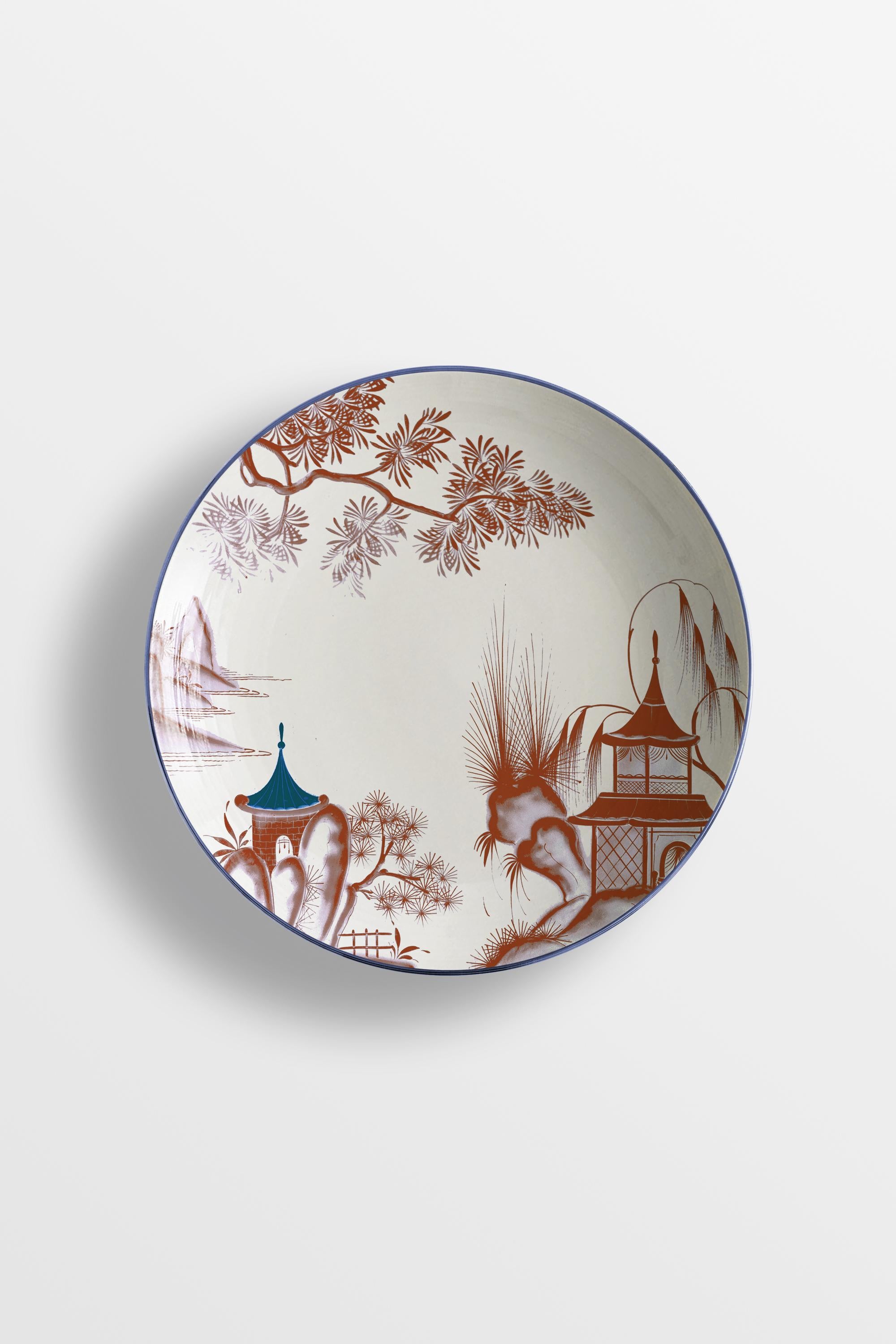 Natsumi, Six Contemporary Porcelain Soup Plates with Decorative Design For Sale 2