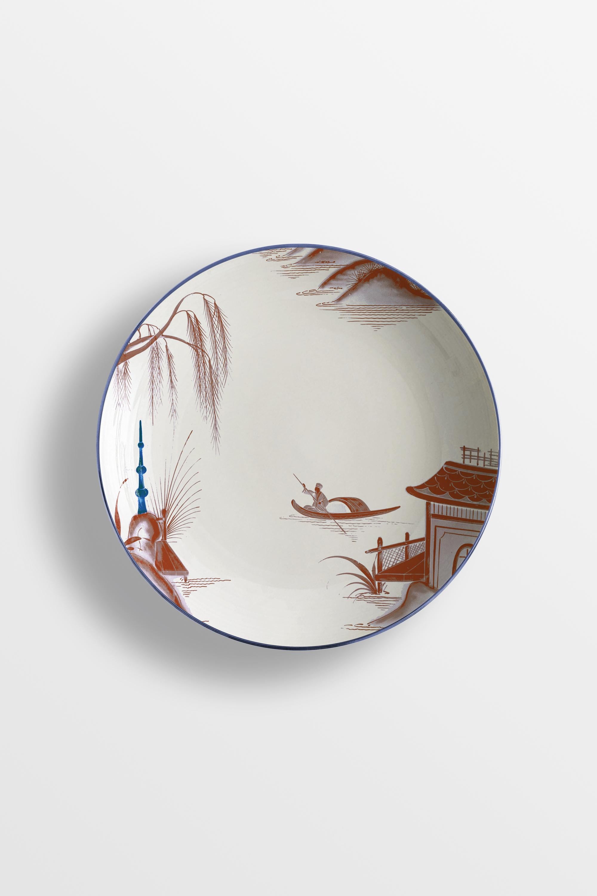 Natsumi, Six Contemporary Porcelain Soup Plates with Decorative Design For Sale 3
