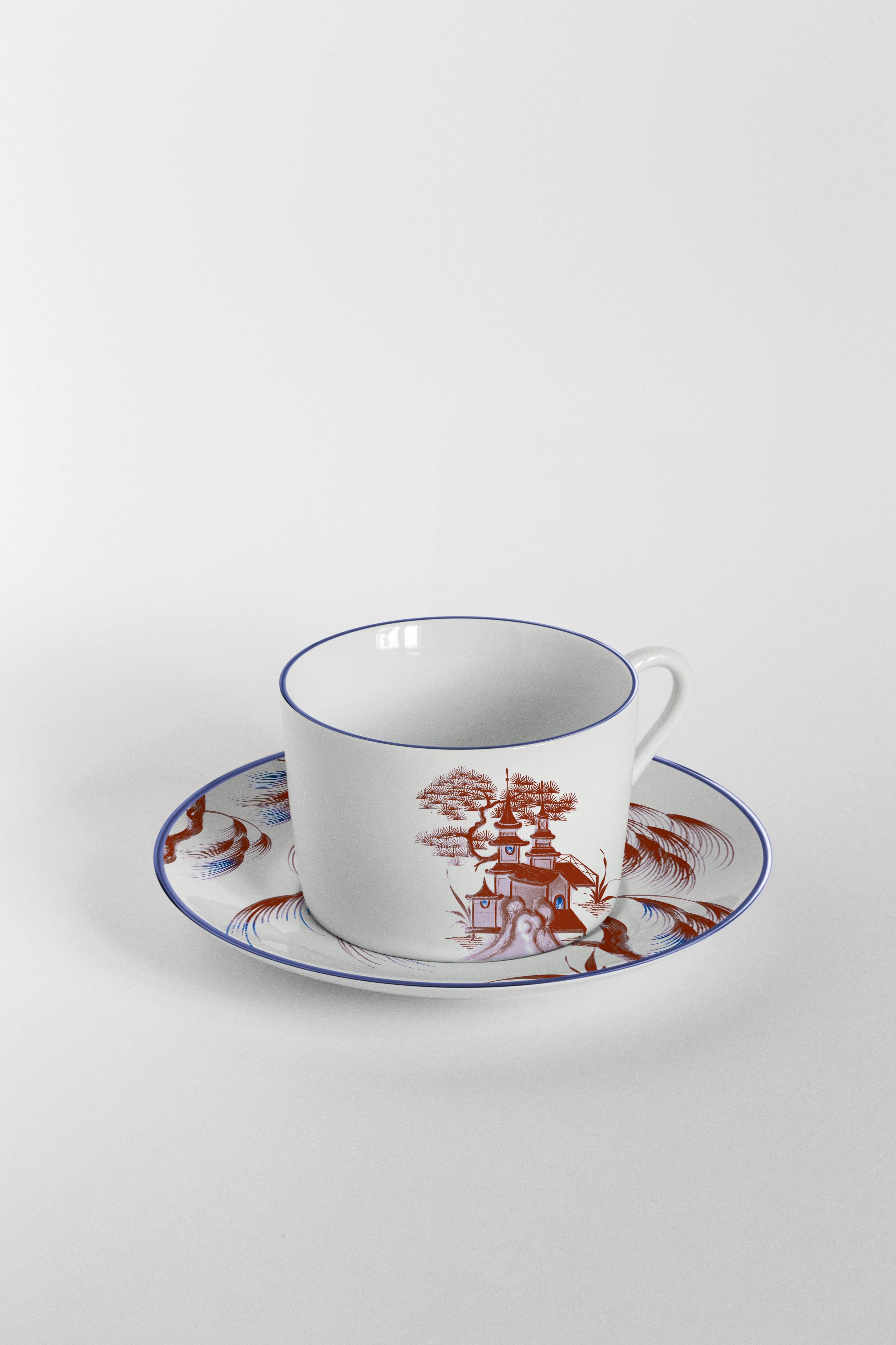 Natsumi, Teeservice mit sechs zeitgenössischen Porzellanen mit dekorativem Design (Italienisch) im Angebot