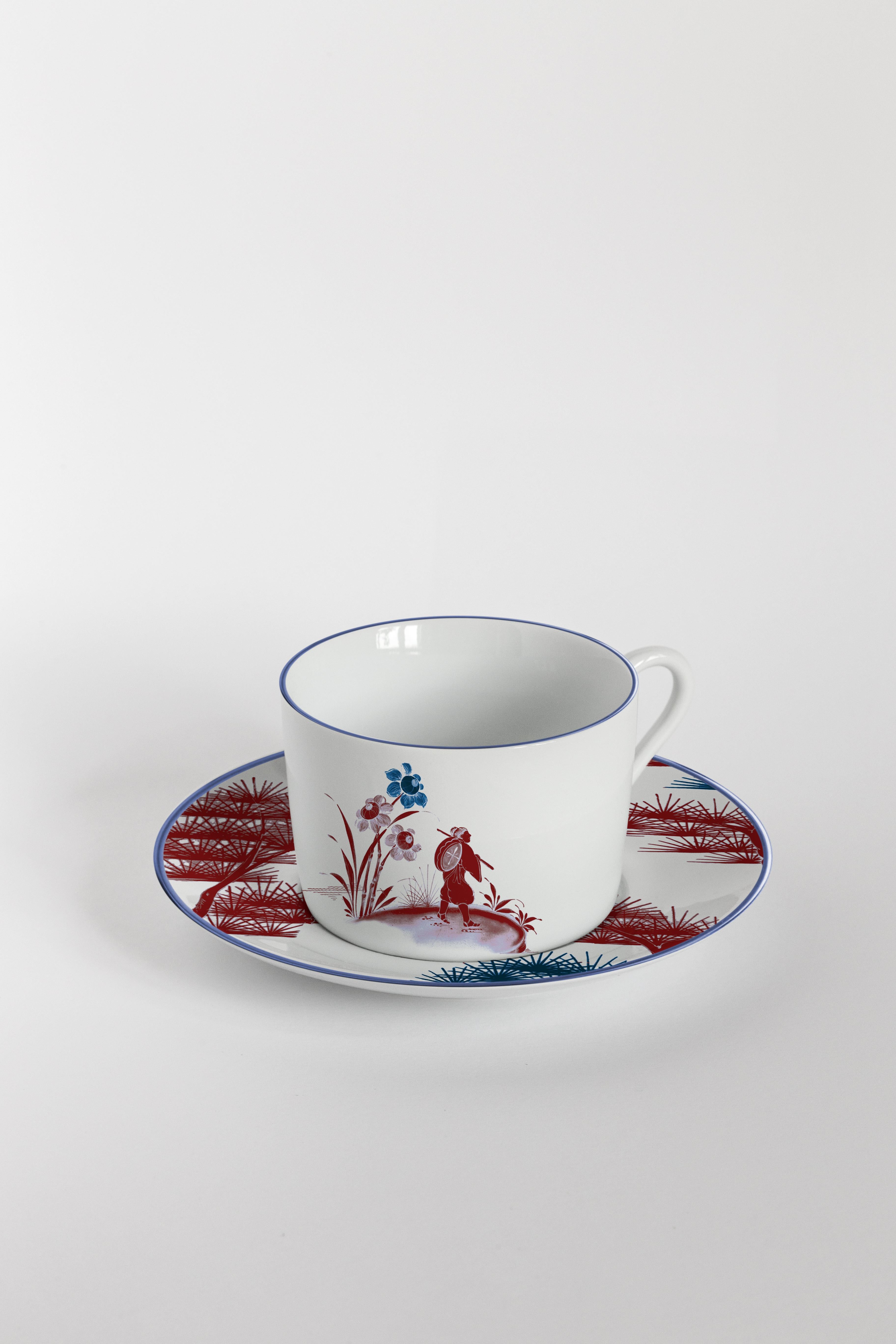 Porcelaine Natsumi, service à thé avec six porcelaines contemporaines avec design décoratif en vente