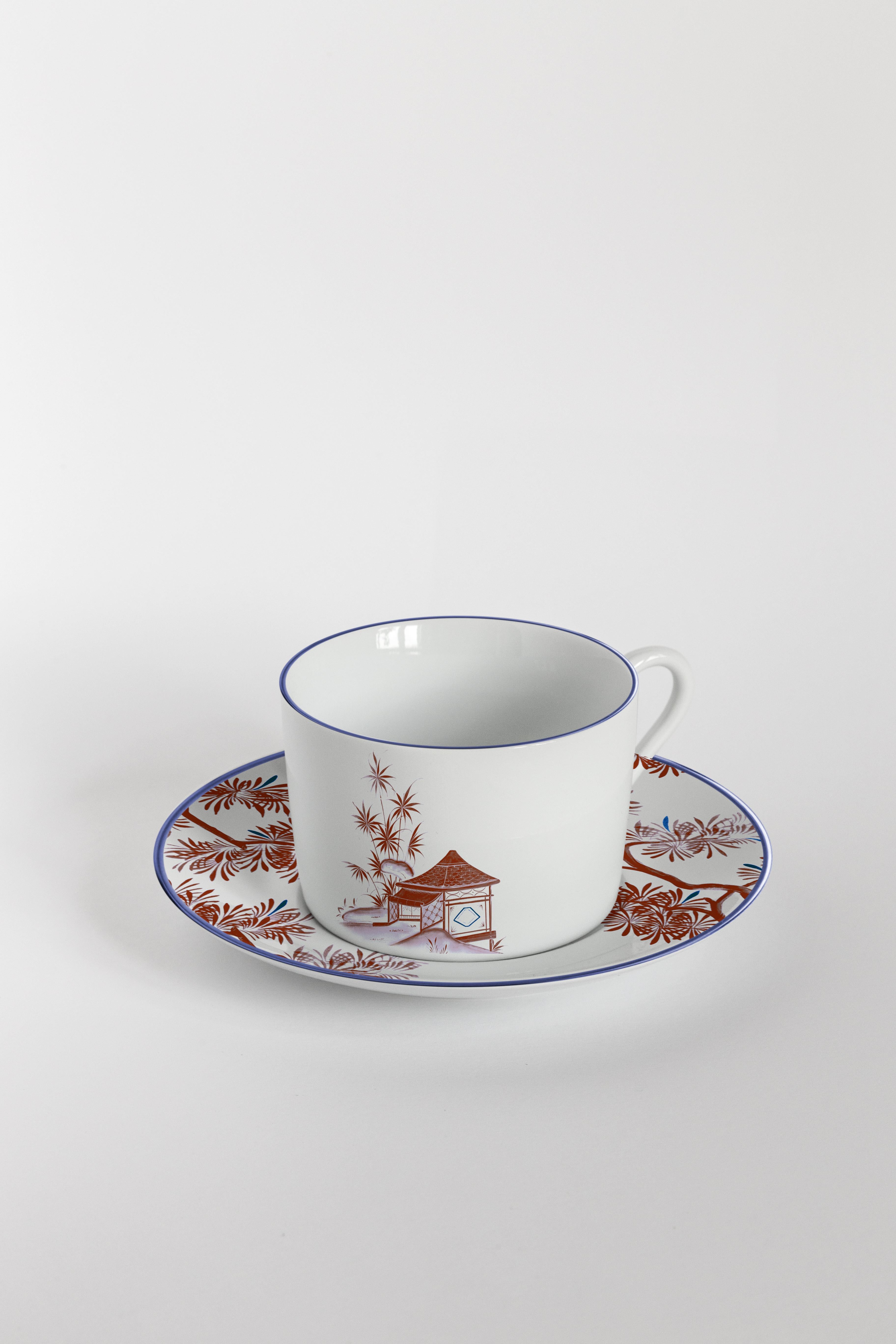 Natsumi, service à thé avec six porcelaines contemporaines avec design décoratif en vente 1