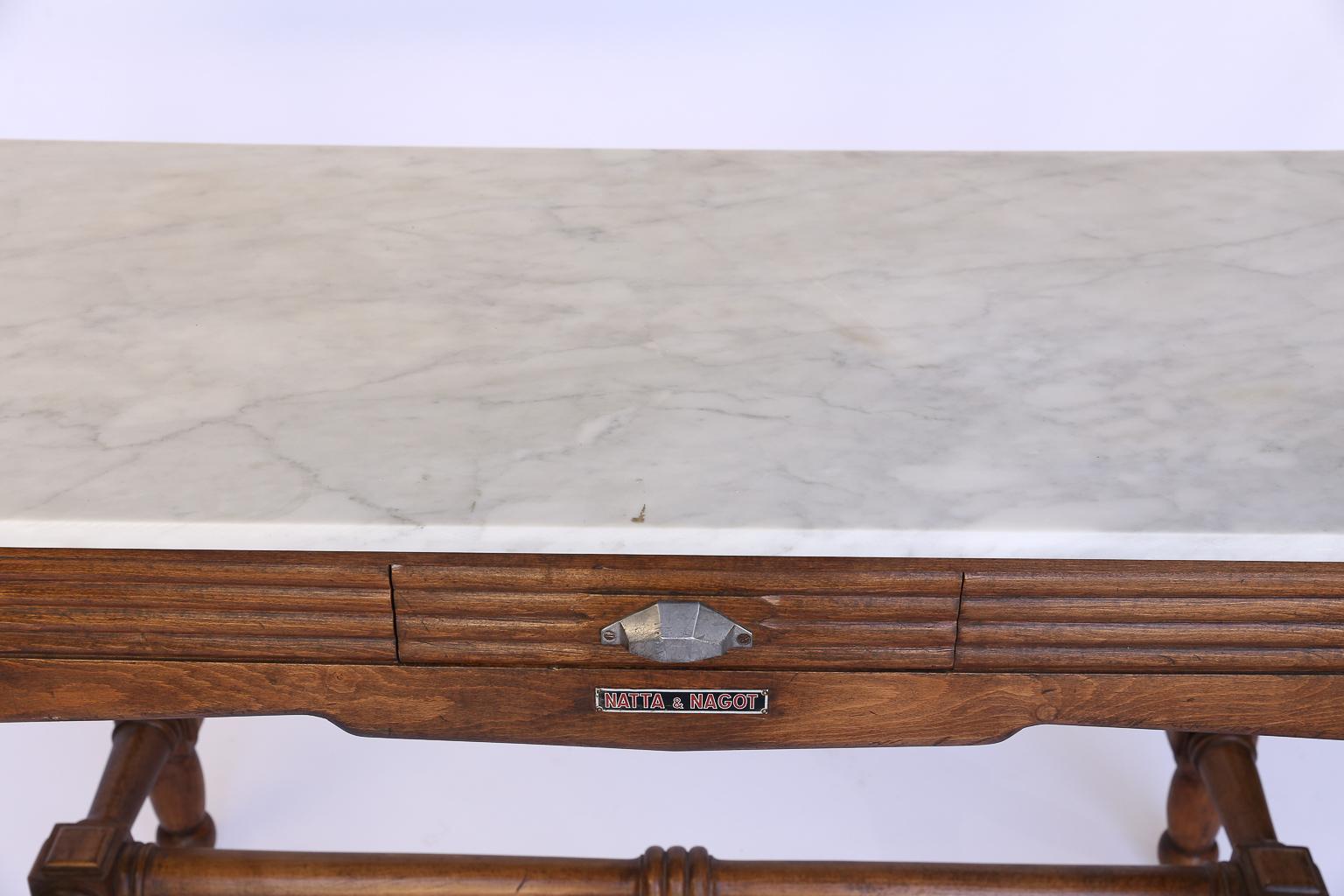 French Natta and Nagot Butcher Table with Marble Top