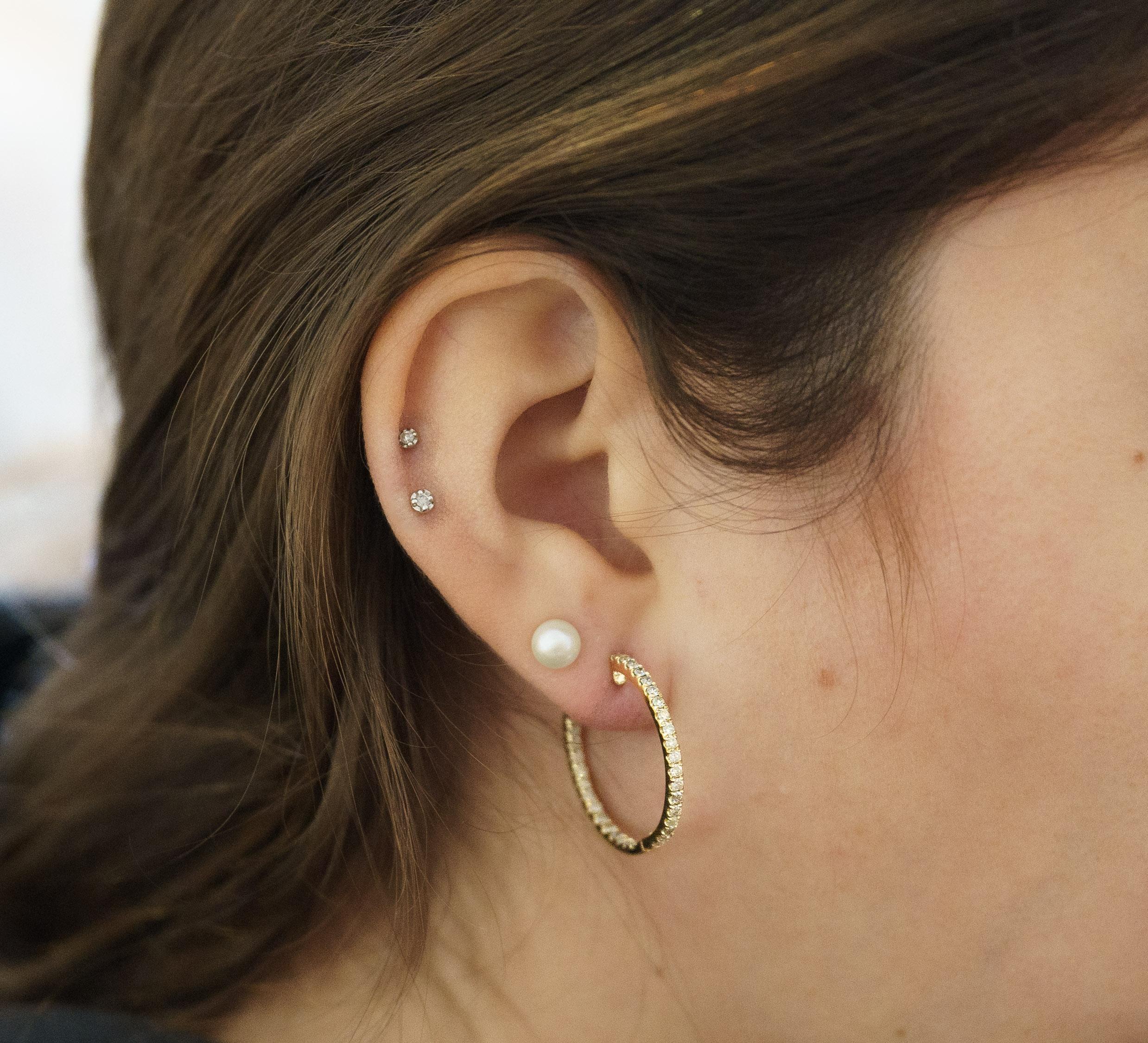 Women's Natual 1.2 Carat Diamond Inside-Out Hoop Earrings in 14K Gold For Sale