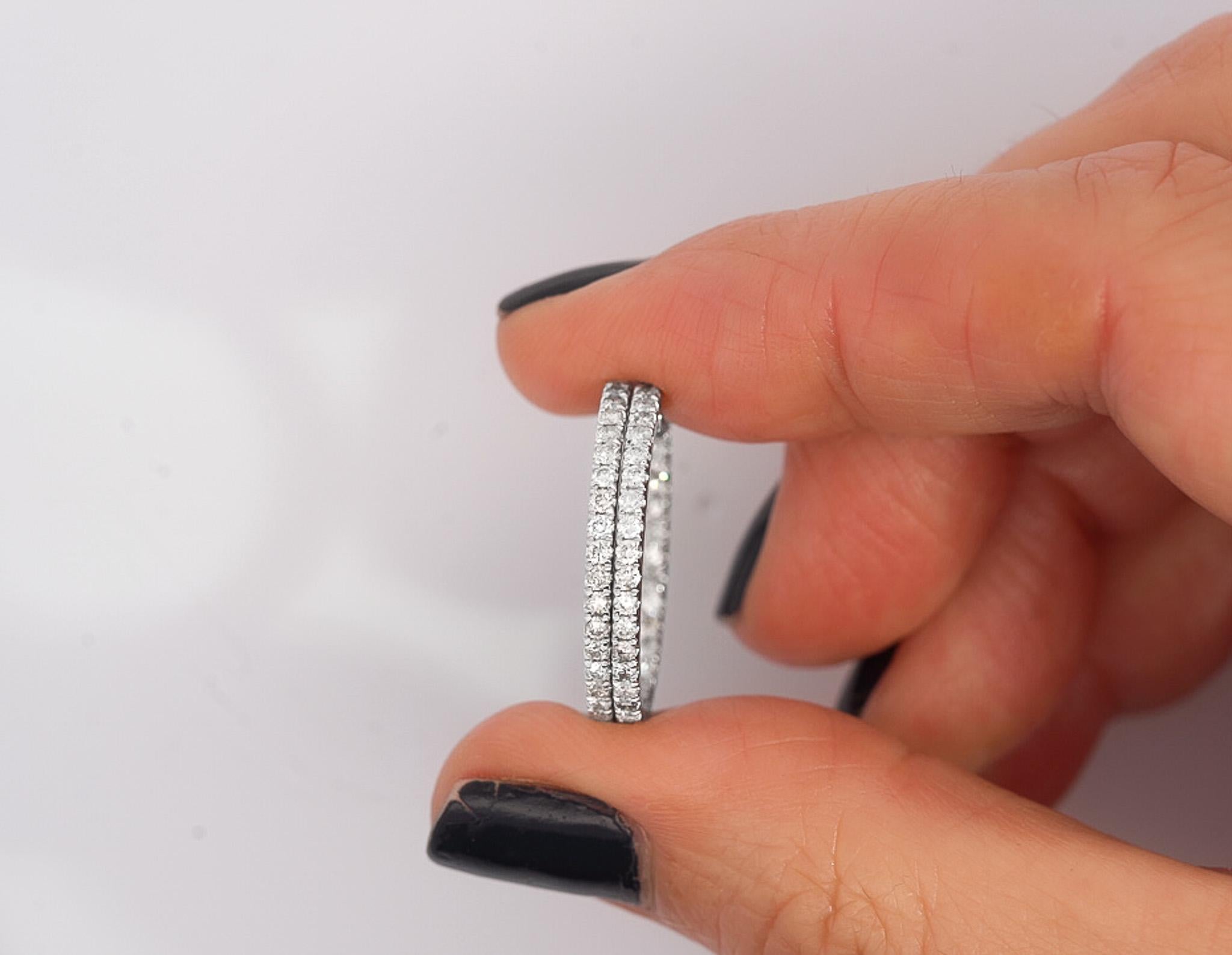 Natual 1.2 Carat Diamond Inside-Out Hoop Earrings in 14K Gold For Sale 2