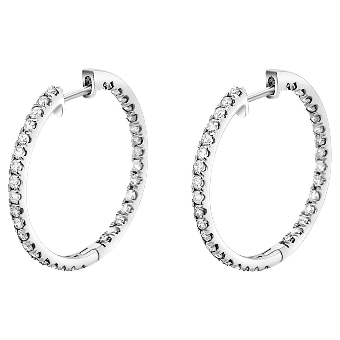 Natual 1.2 Carat Diamond Inside-Out Hoop Earrings in 14K Gold For Sale