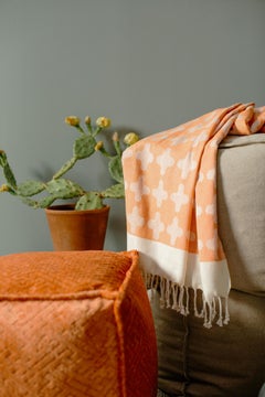 Natur Easy to Carry Pouffee Orange Chenille Ottoman