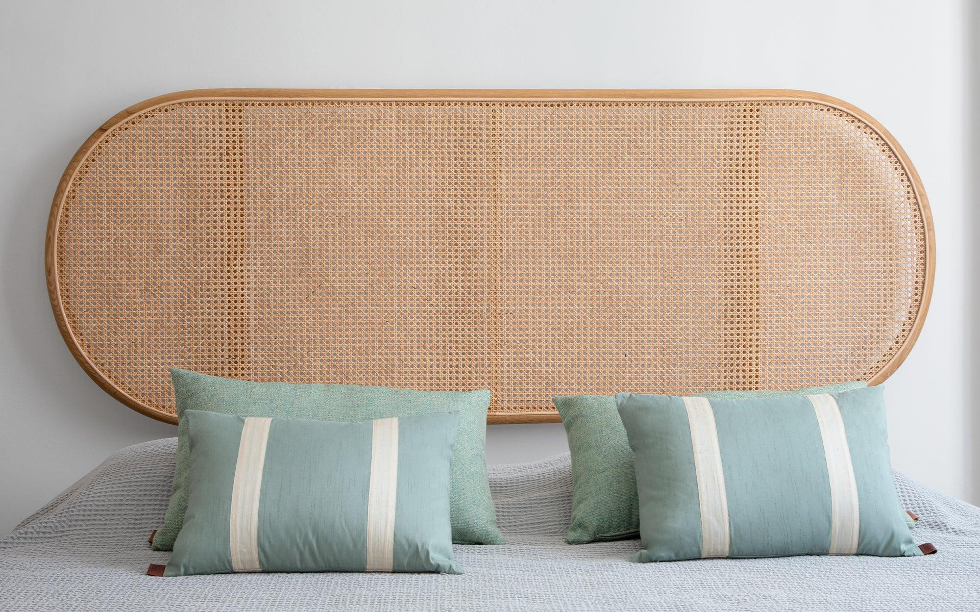 Modern Natur Round Rattan and Wood Headboard For Sale