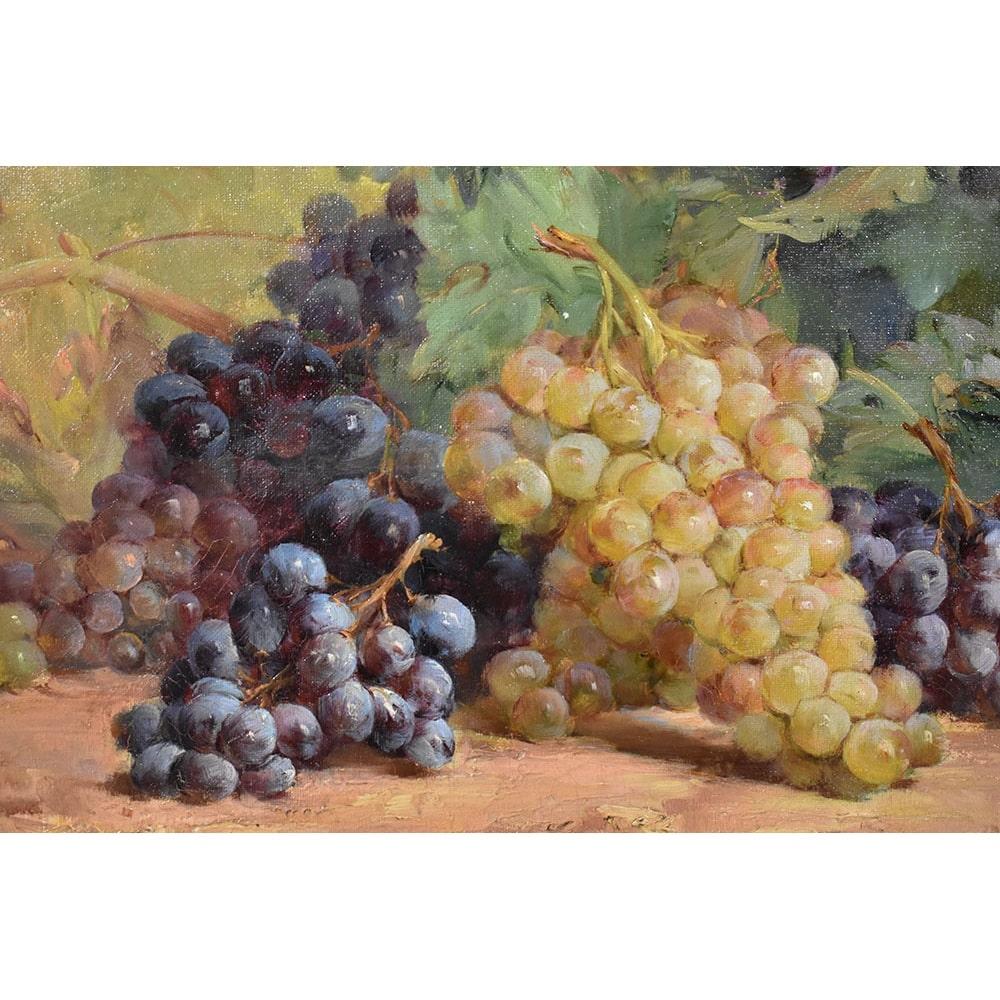 Napoleon III Antique Still Life, Bunch Of Grapes, Oil On Canvas Painting, Epoch Nineteenth Century. For Sale