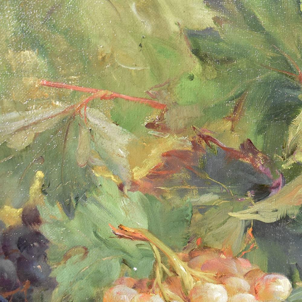 Nature morte ancienne, raisins, peinture à l'huile sur toile, 19e siècle. Bon état - En vente à Breganze, VI