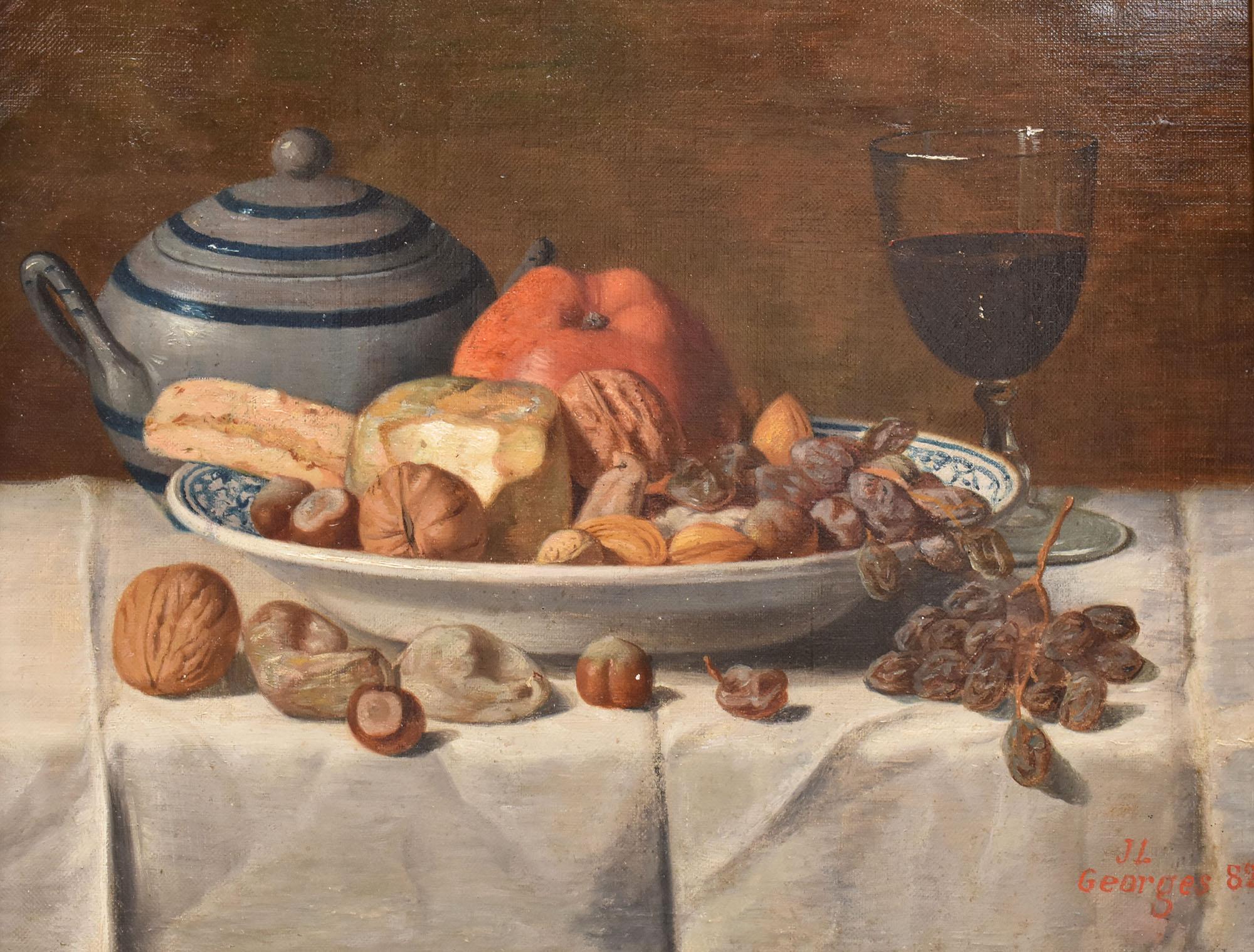 Stilleben mit Obst und Käse, Öl auf Leinwand, Gemälde Alter Meister, 19. Jahrhundert. (Napoleon III.) im Angebot