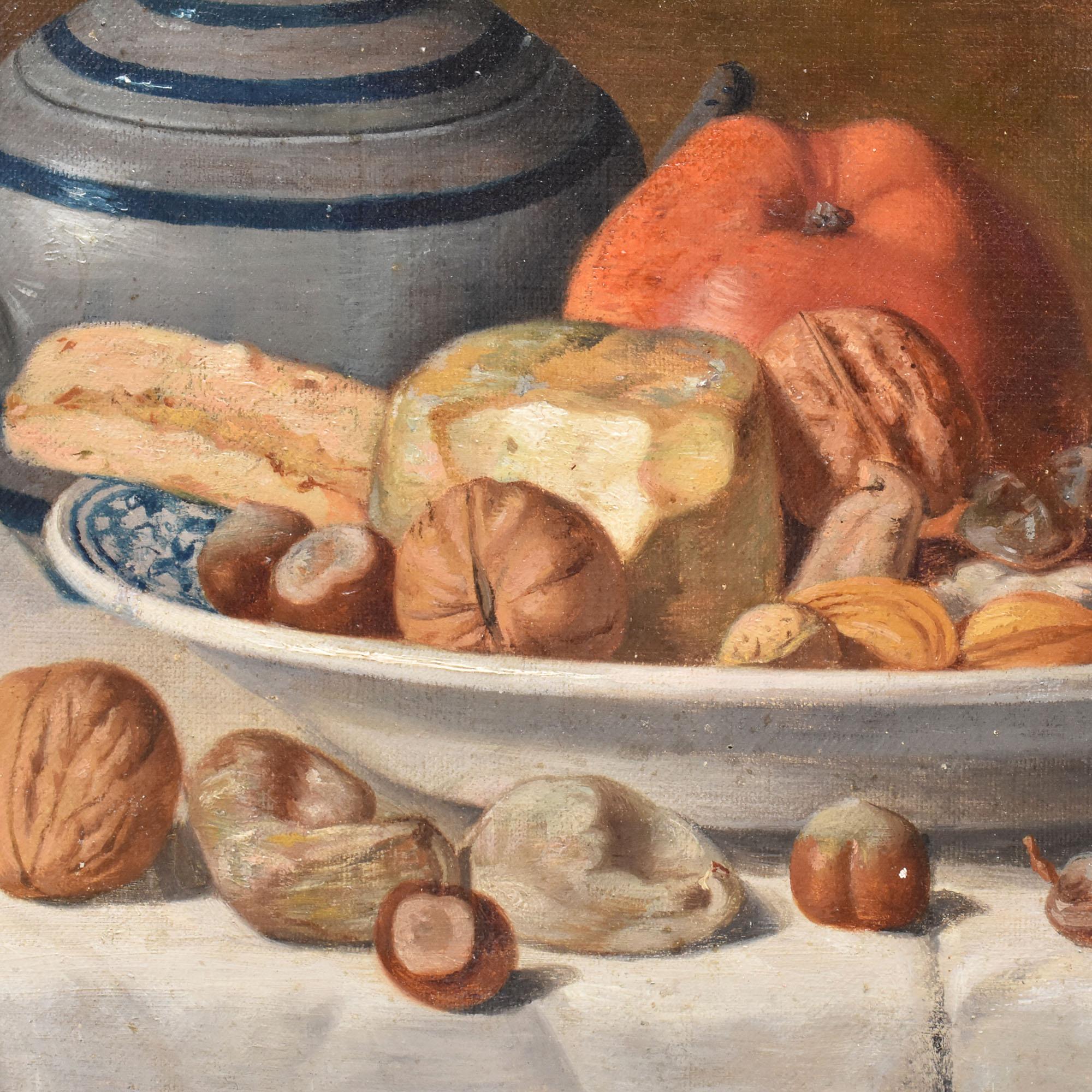 Stilleben mit Obst und Käse, Öl auf Leinwand, Gemälde Alter Meister, 19. Jahrhundert. (French) im Angebot