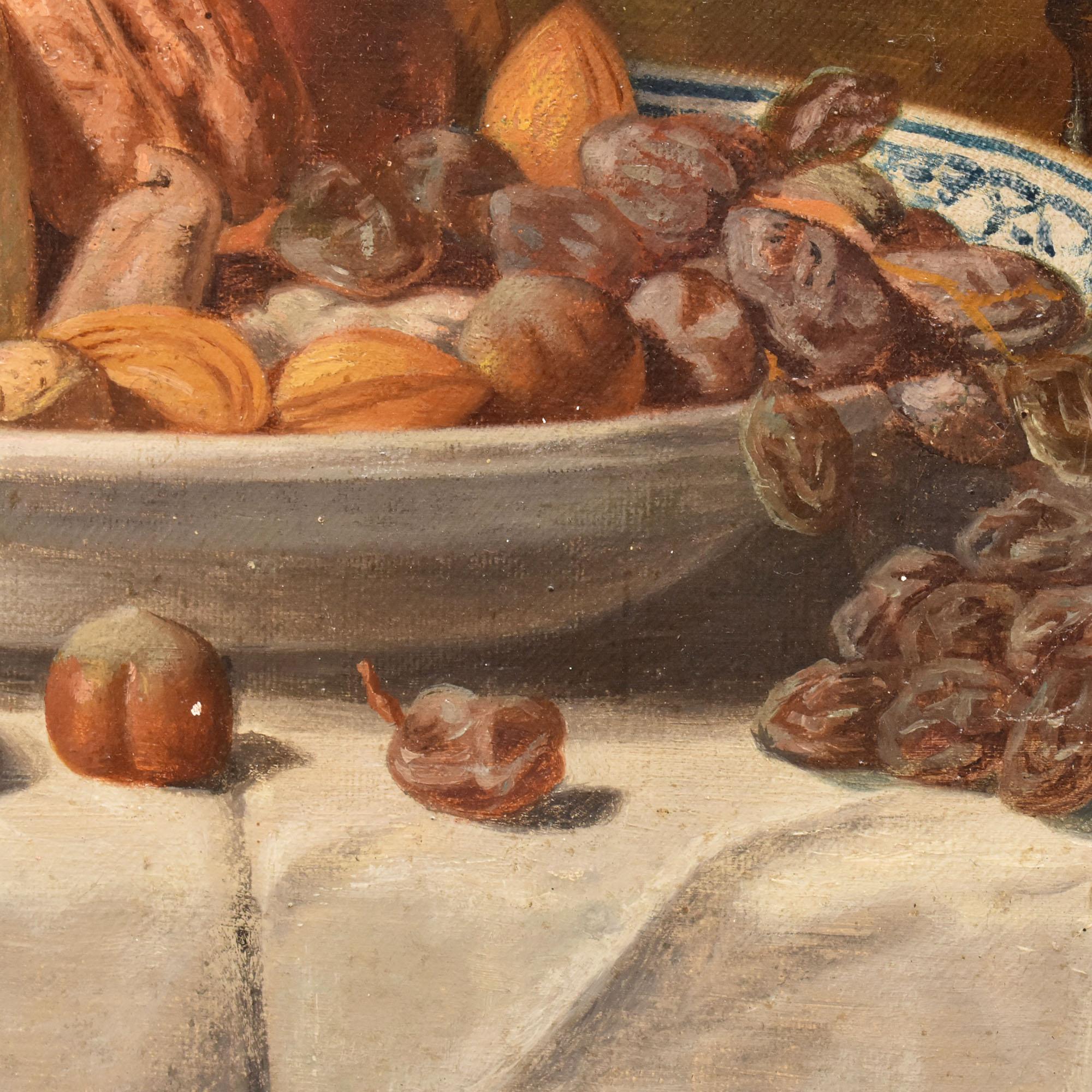 Stilleben mit Obst und Käse, Öl auf Leinwand, Gemälde Alter Meister, 19. Jahrhundert. (Geölt) im Angebot