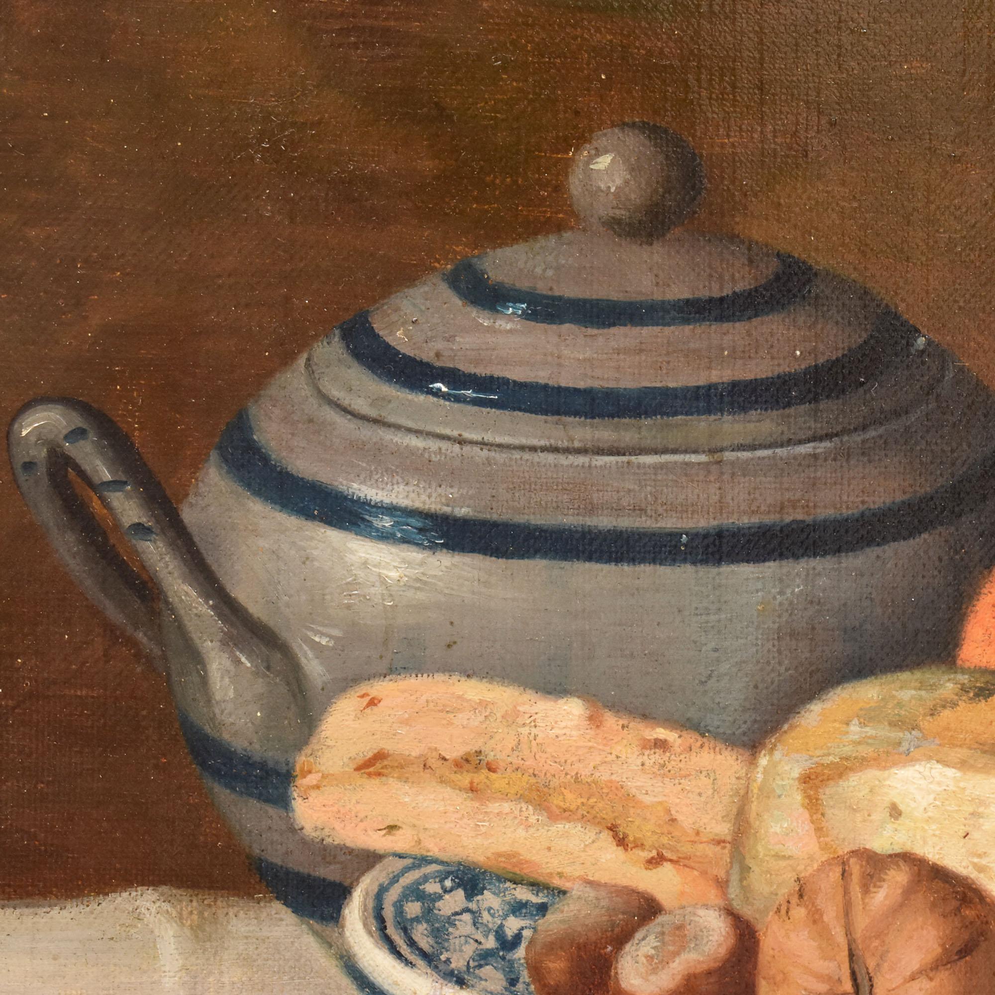 Stilleben mit Obst und Käse, Öl auf Leinwand, Gemälde Alter Meister, 19. Jahrhundert. im Zustand „Gut“ im Angebot in Breganze, VI