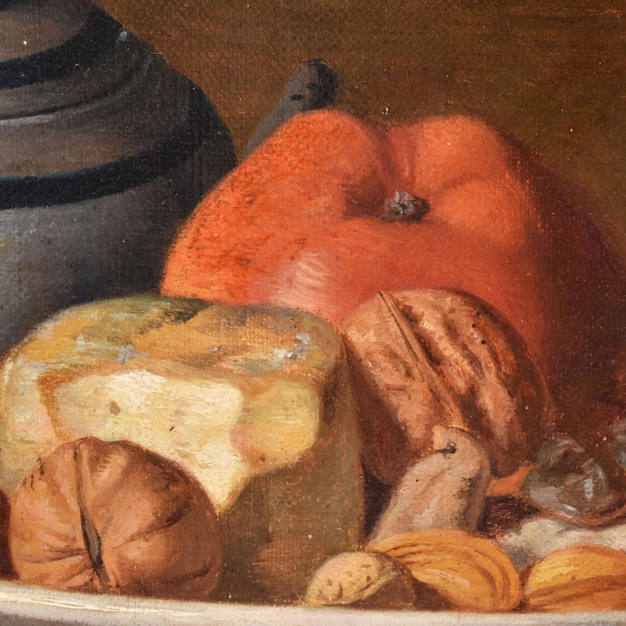 Stilleben mit Obst und Käse, Öl auf Leinwand, Gemälde Alter Meister, 19. Jahrhundert. (19th Century) im Angebot