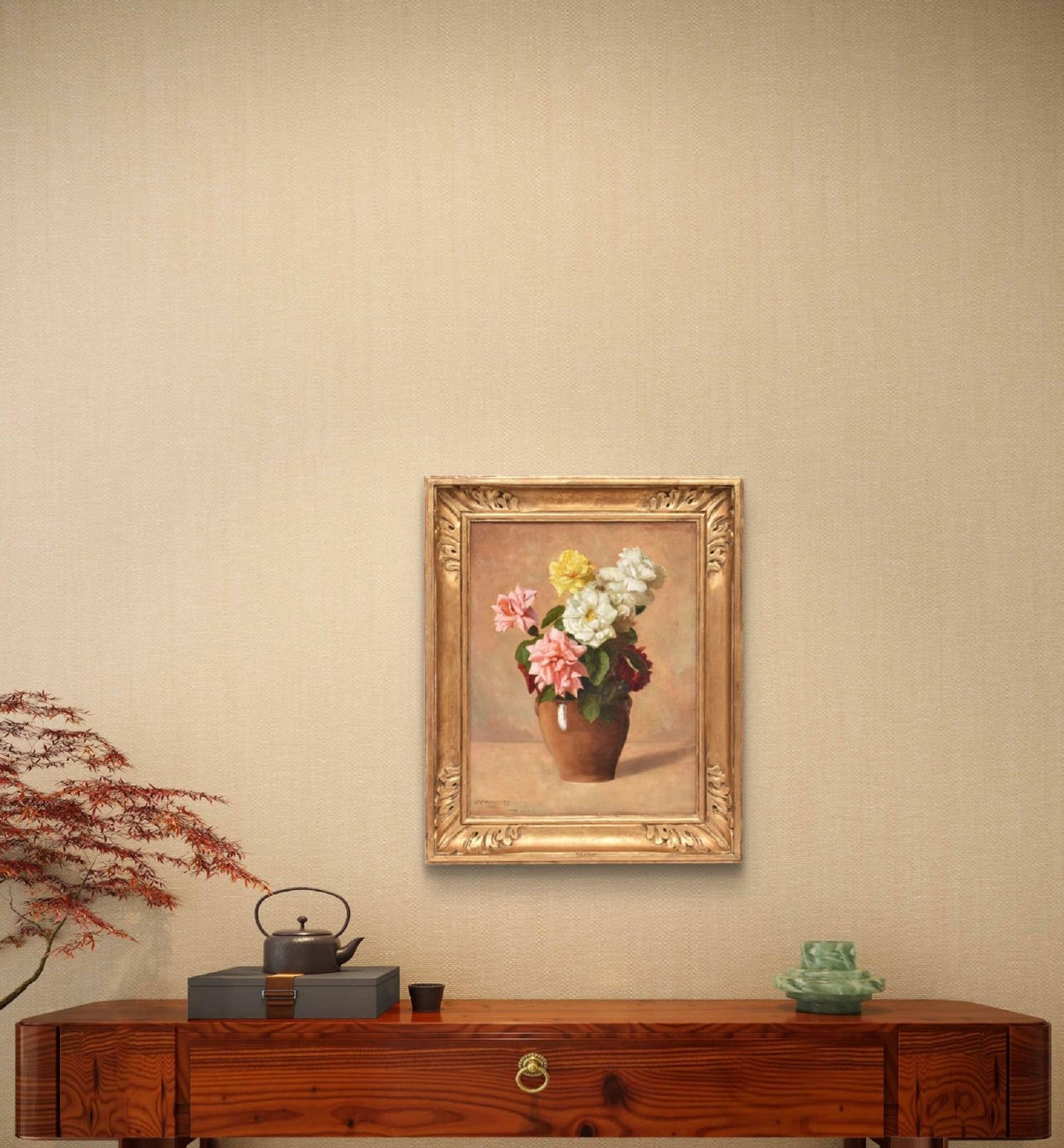 I quadri antichi Natura Morta con Rose Bianche e Rosa qui proposto è una bella pittura ad olio su tavola dei primi anni del 1900, Art Deco.

Il Dipinto antico veste con una cornice in legno intagliato e dorato di epoca primi del Novecento.

Si