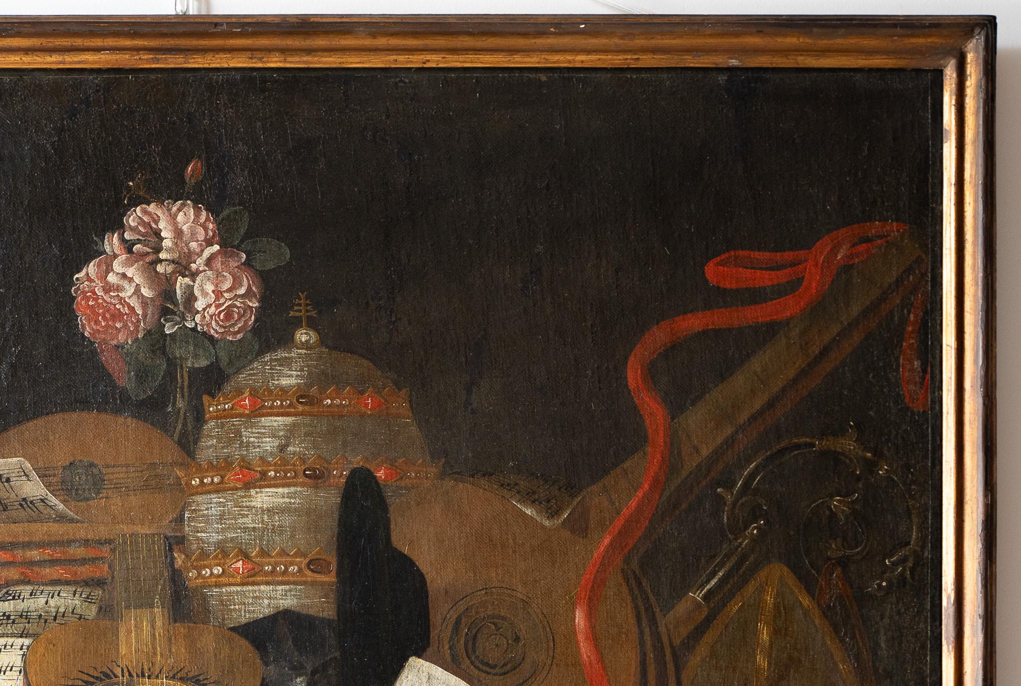 Baroque Still life with musical instruments 17th century For Sale