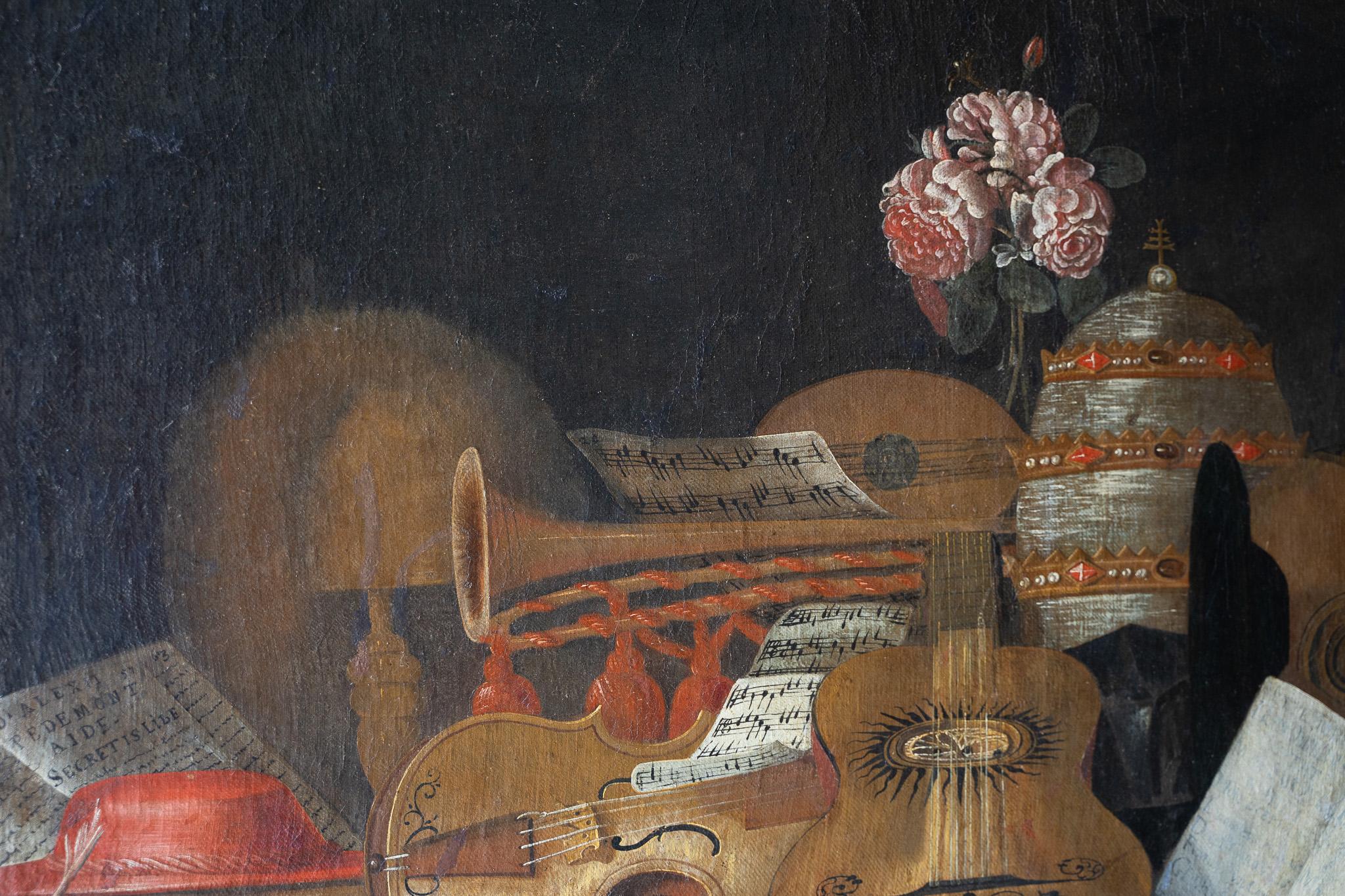 17th Century Natura morta con strumenti musicali XVII secolo