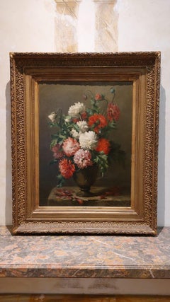 Still life with vase of colorful carnations