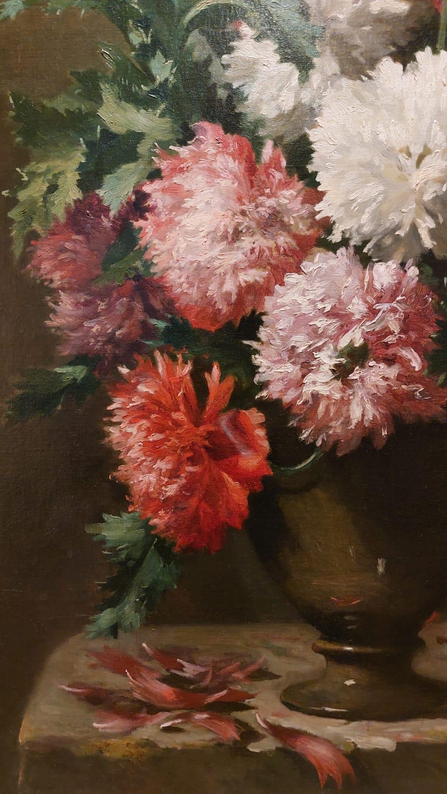 Stilleben mit Vase mit farbigen Nelken (19th Century) im Angebot