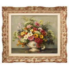 Floral Still Life with Spring Flowers, Art Deco, Oil on Canvas, Early 20th Century