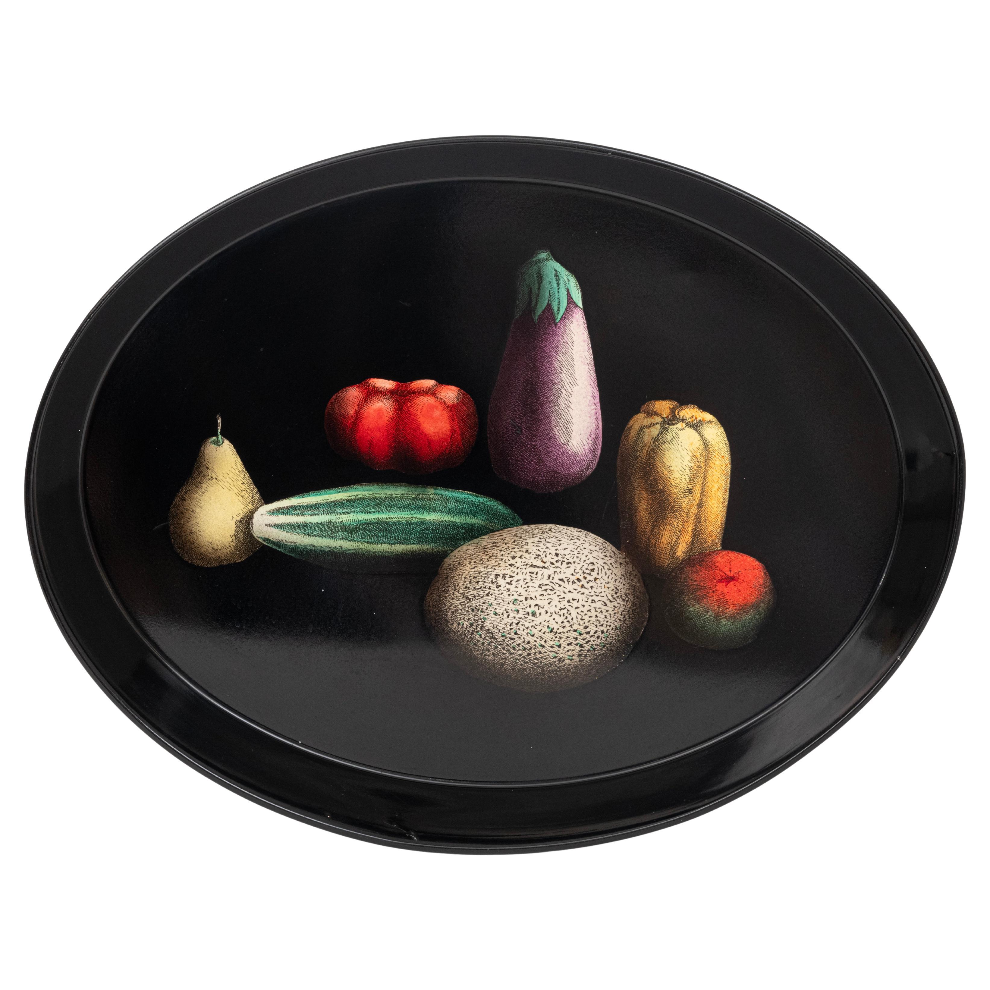 
Natura Morta
 (Still Life) Black Oval Tray by Piero Fornasetti, Italy, c.1955