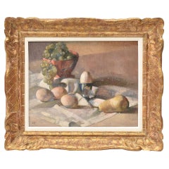 Natura Morta, Uova E Frutta Con Uva E Pere, Art Deco, Epoca Novecento.