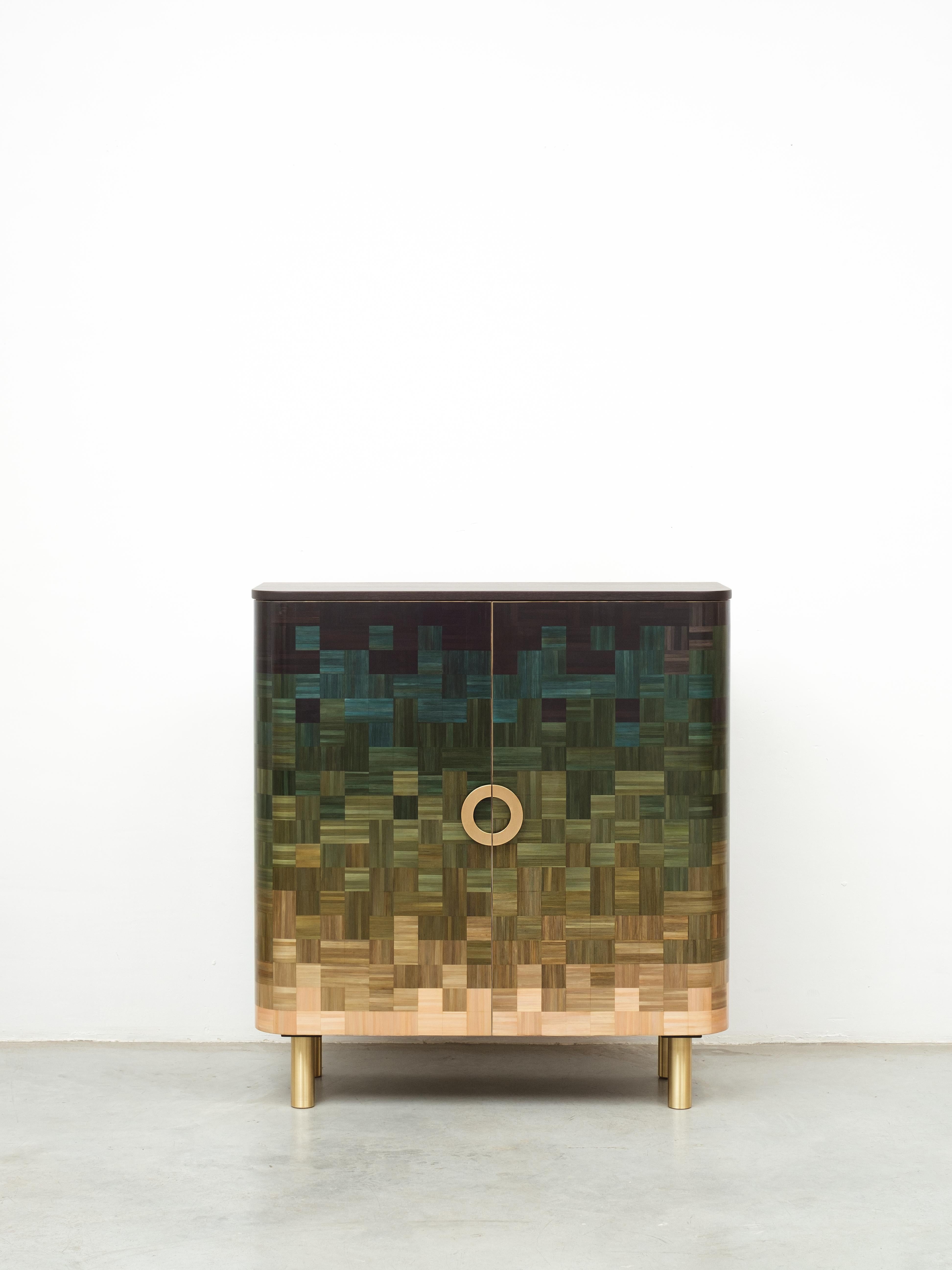 Natūra Paja Marquetería Incrustación Coleccionable Cajonera Verde Degradado RUDA Art Decó en venta