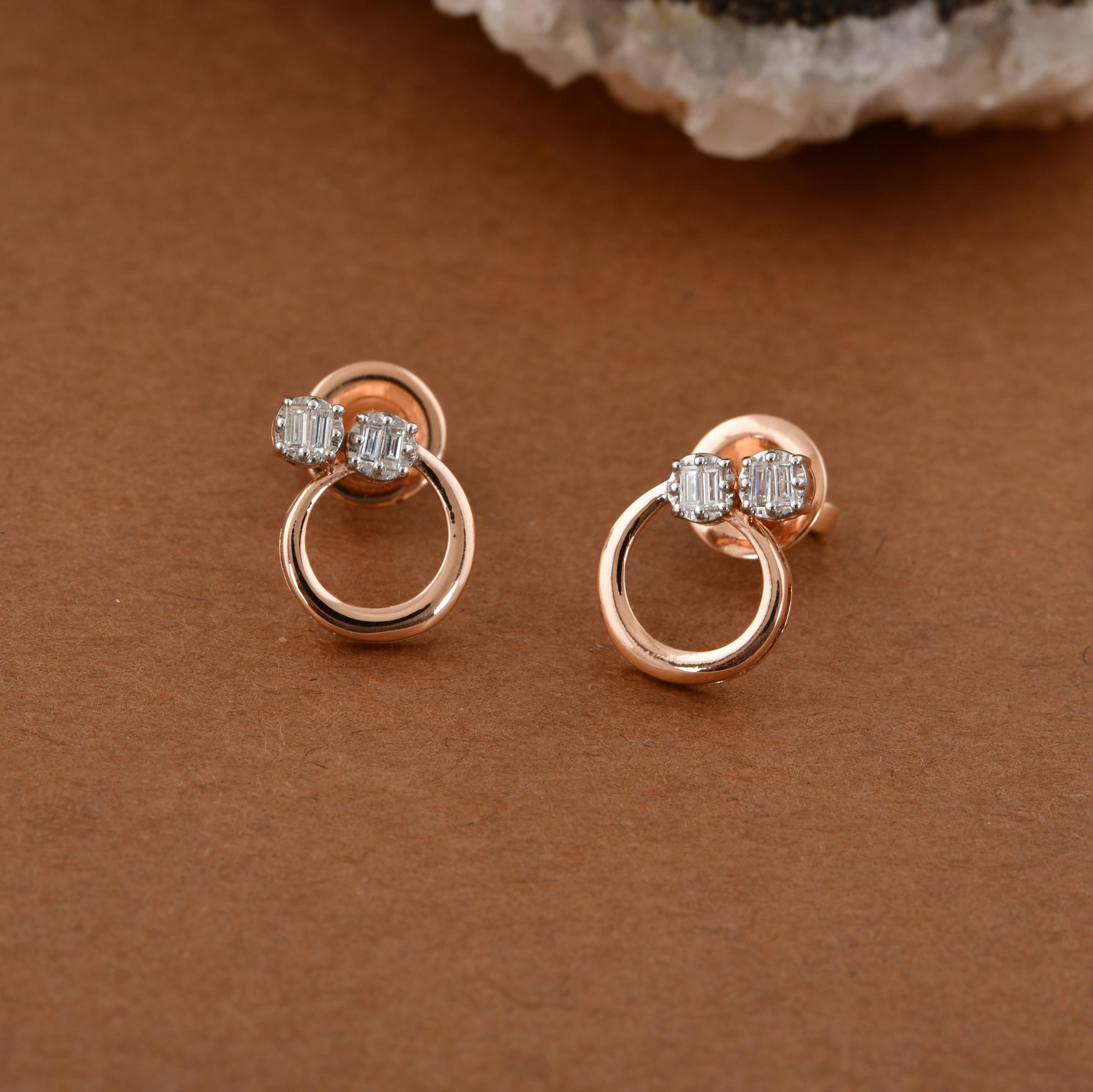 Natürlicher 0,11 Karat SI/H Diamant-Ohrringe aus 14 Karat Roségold mit rundem Brillantschliff (Rundschliff) im Angebot